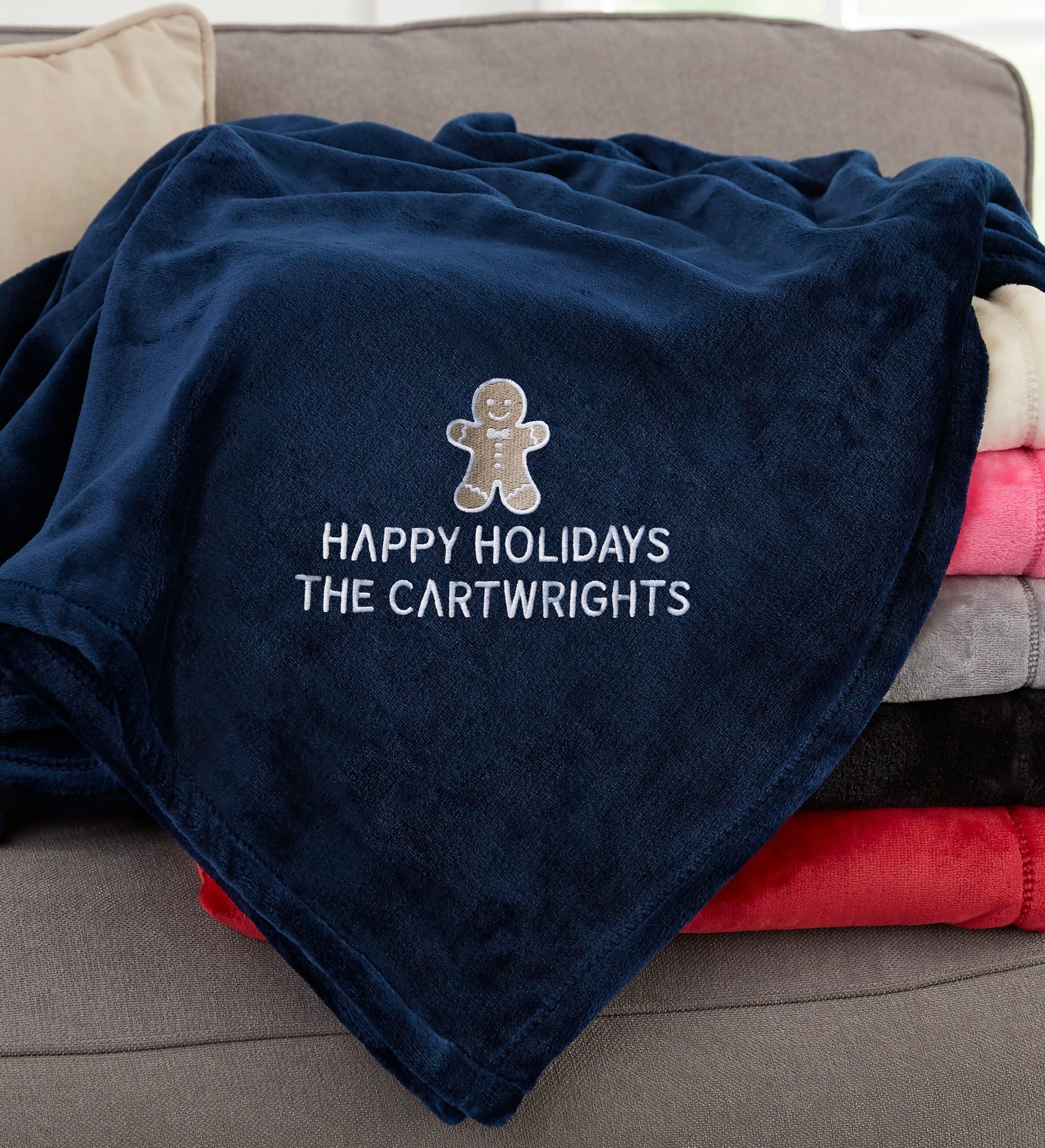 Christmas Character Embroidered Fleece Blanket