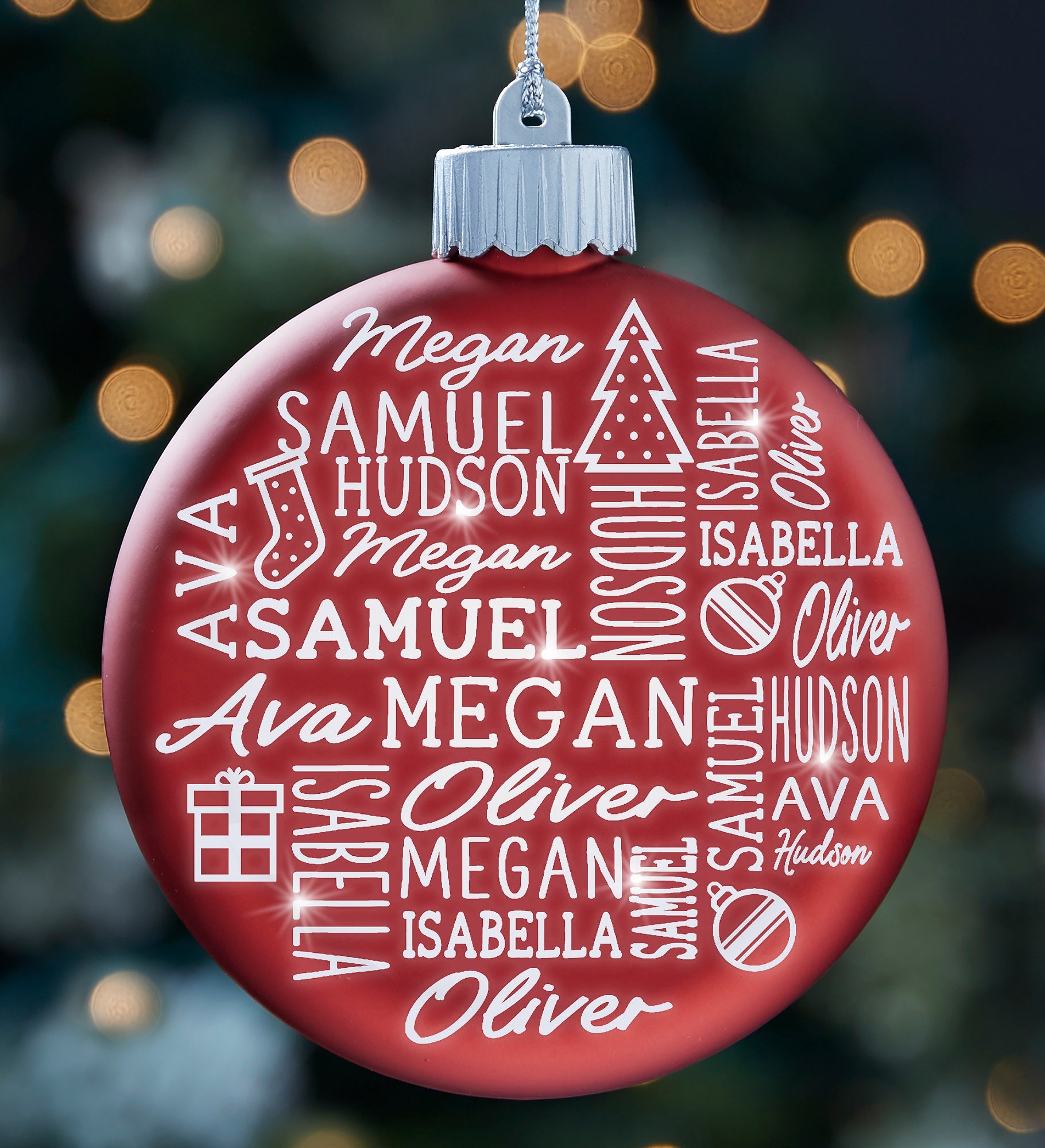 Holiday Repeating Name Personalized LED Glass Ornament