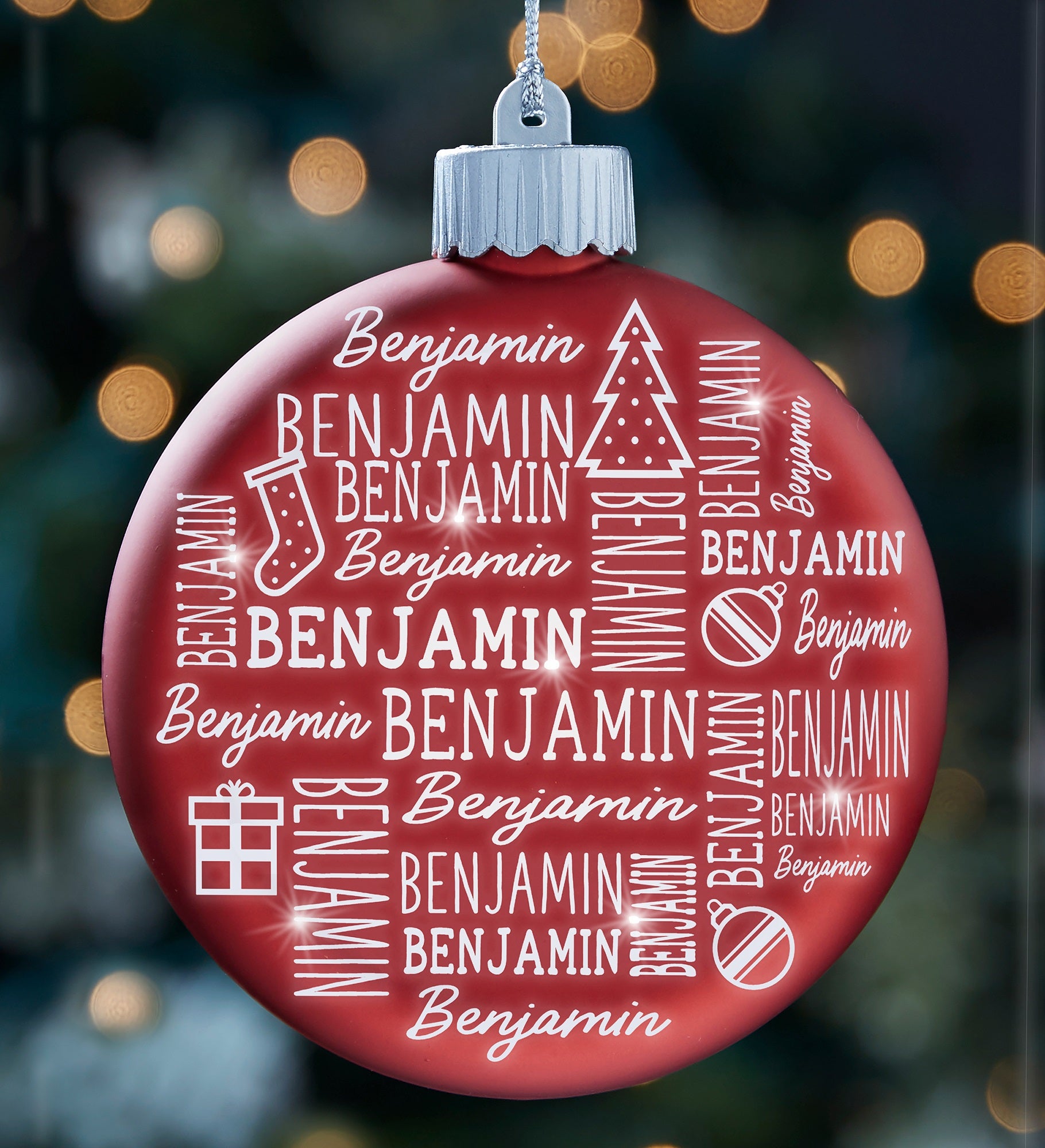 Holiday Repeating Name Personalized LED Glass Ornament
