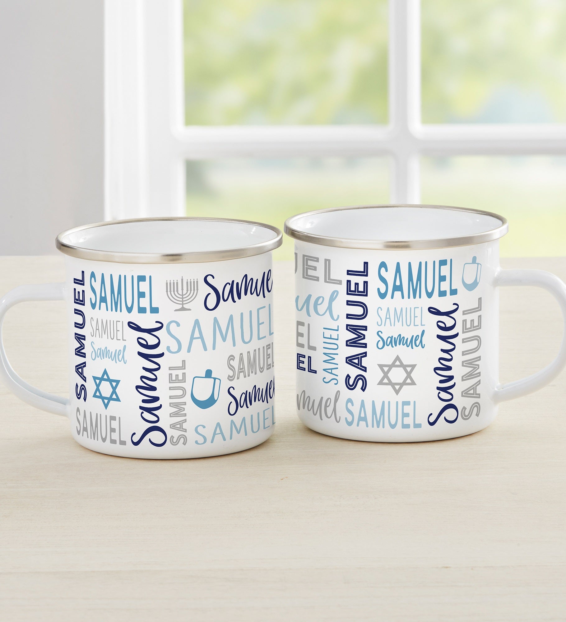 Hanukkah Repeating Name Personalized Enamel Mug