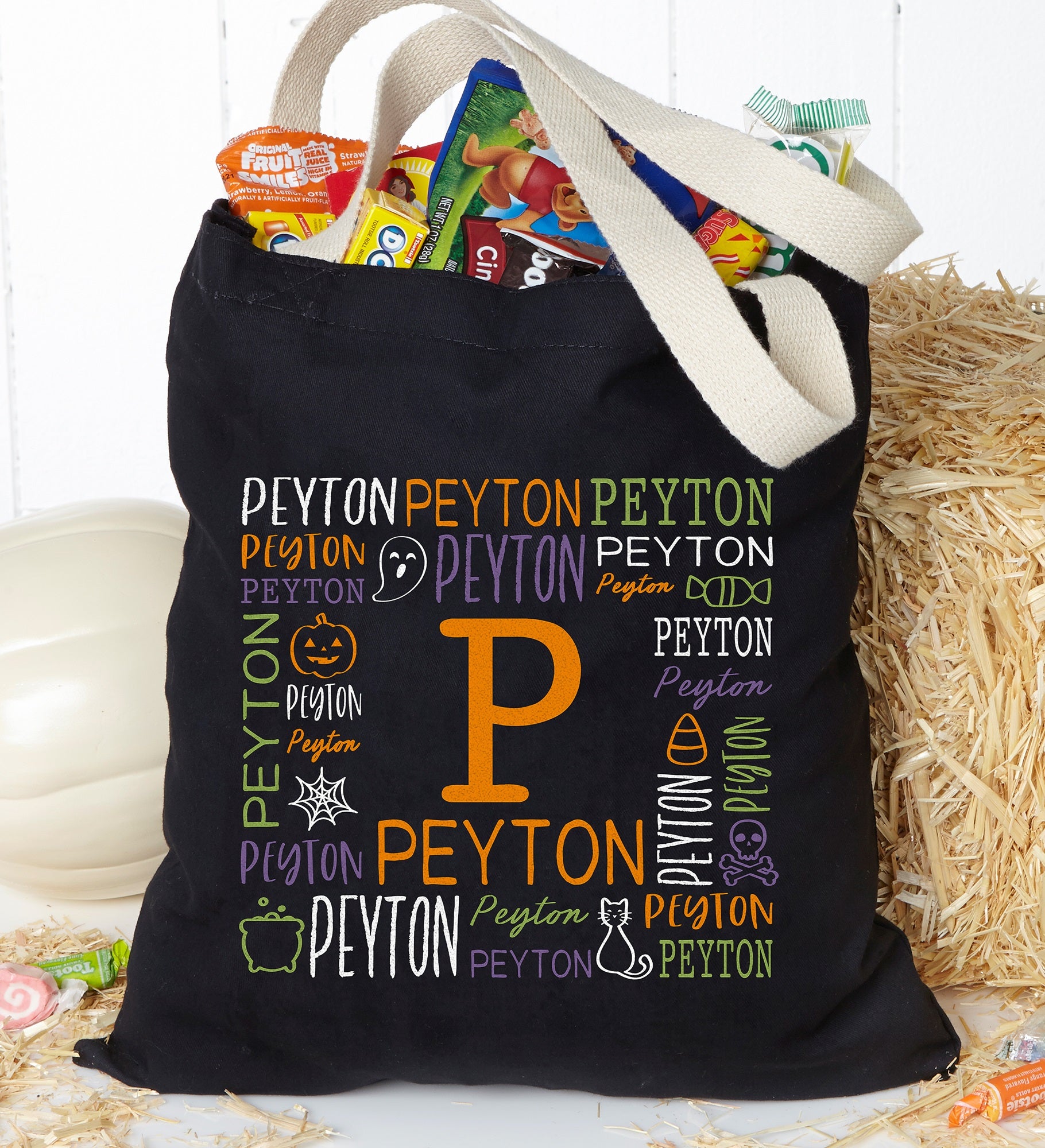 Halloween Repeating Name Personalized Black Treat Bag