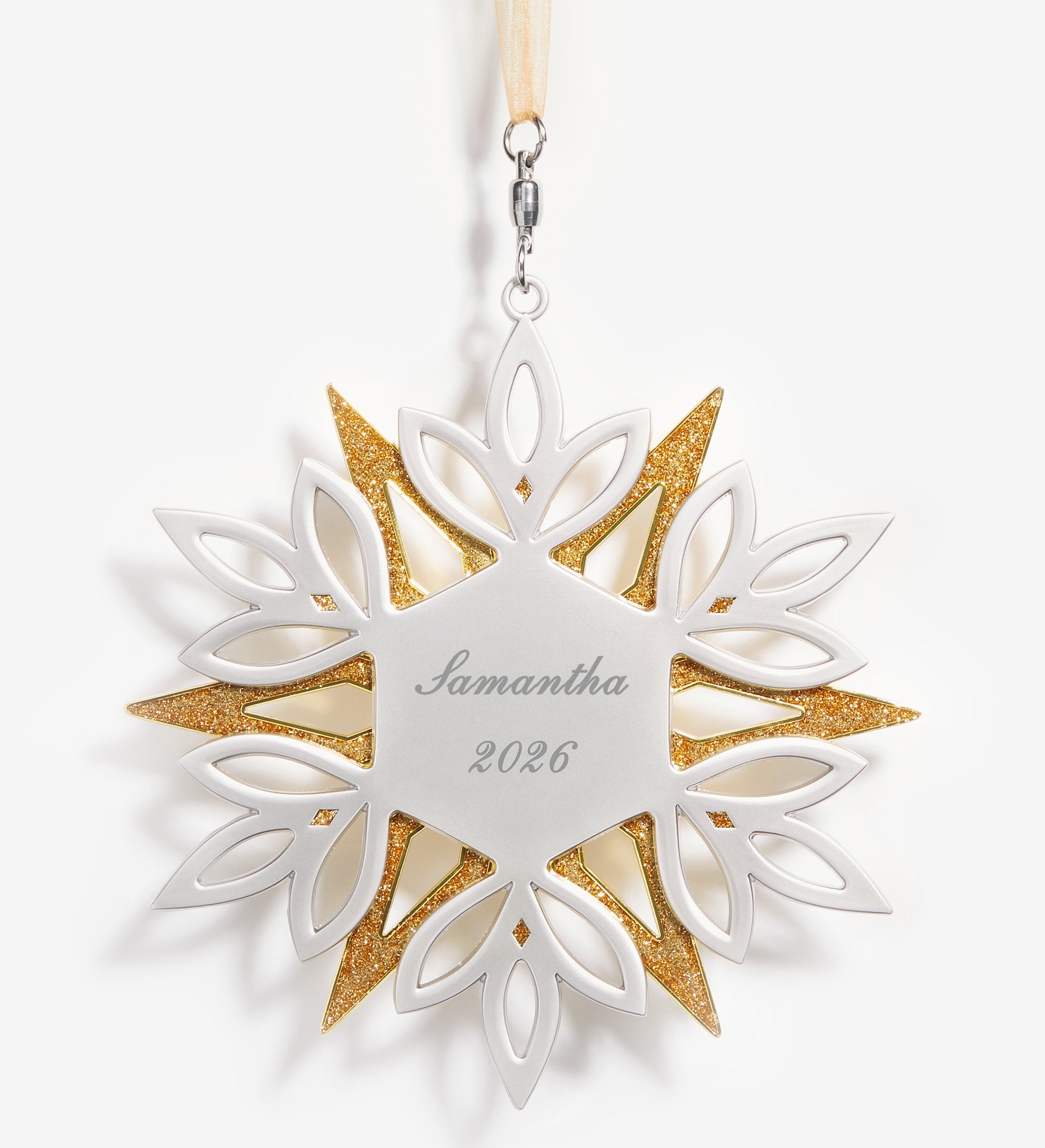Golden Glimmer Snowflake Personalized Metal Ornament