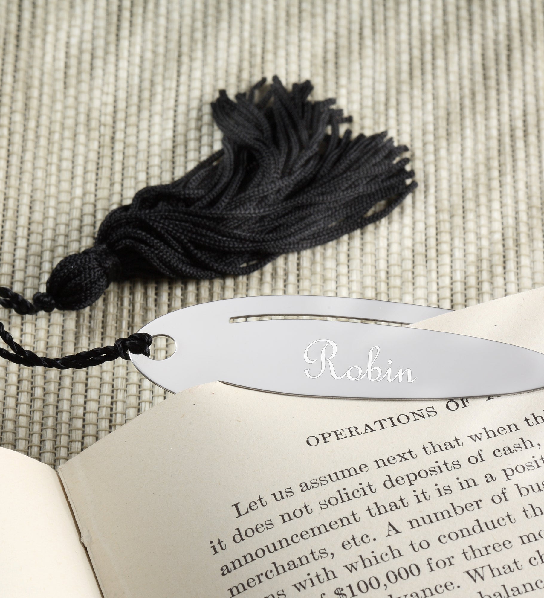 Black Tassel Personalized Oval Bookmark