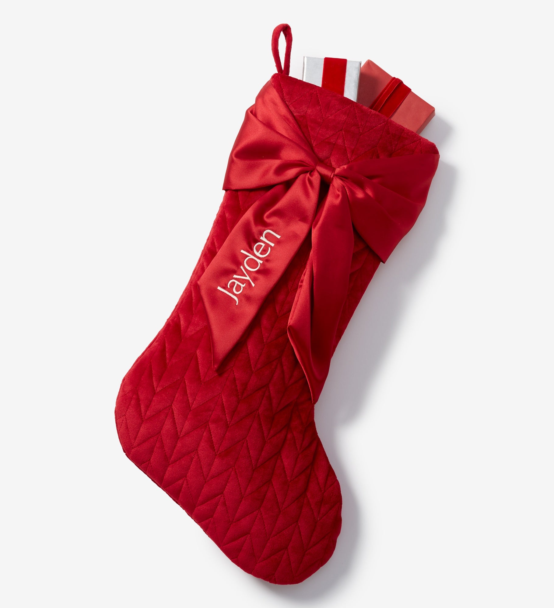 Holly Jolly Bow Embroidered Christmas Stocking 