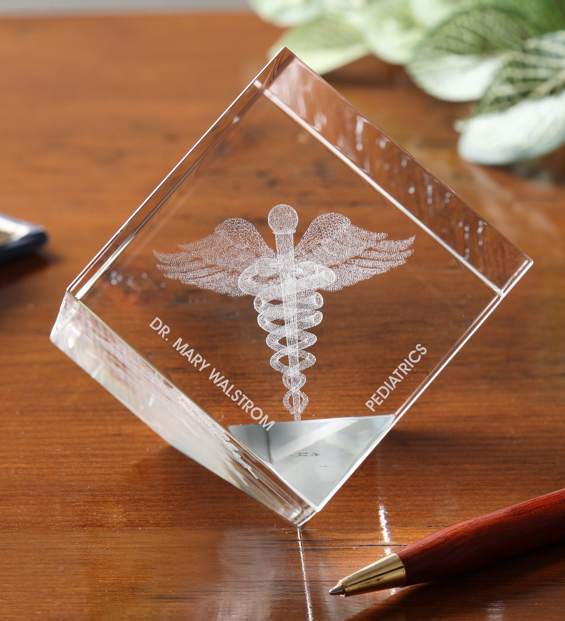 Caduceus 3 D Personalized Crystal Sculpture