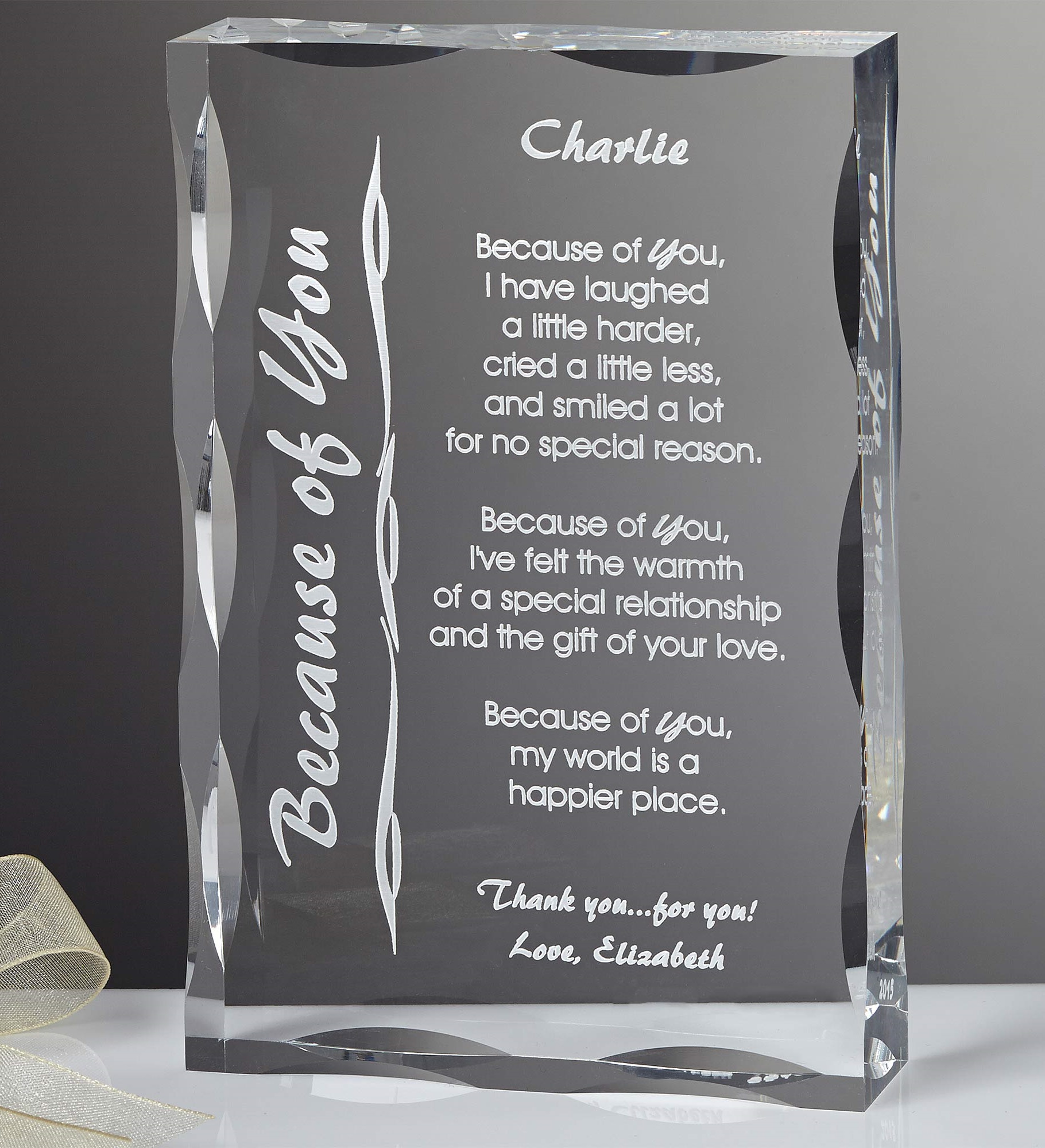 Because Of You Personalized Keepsake