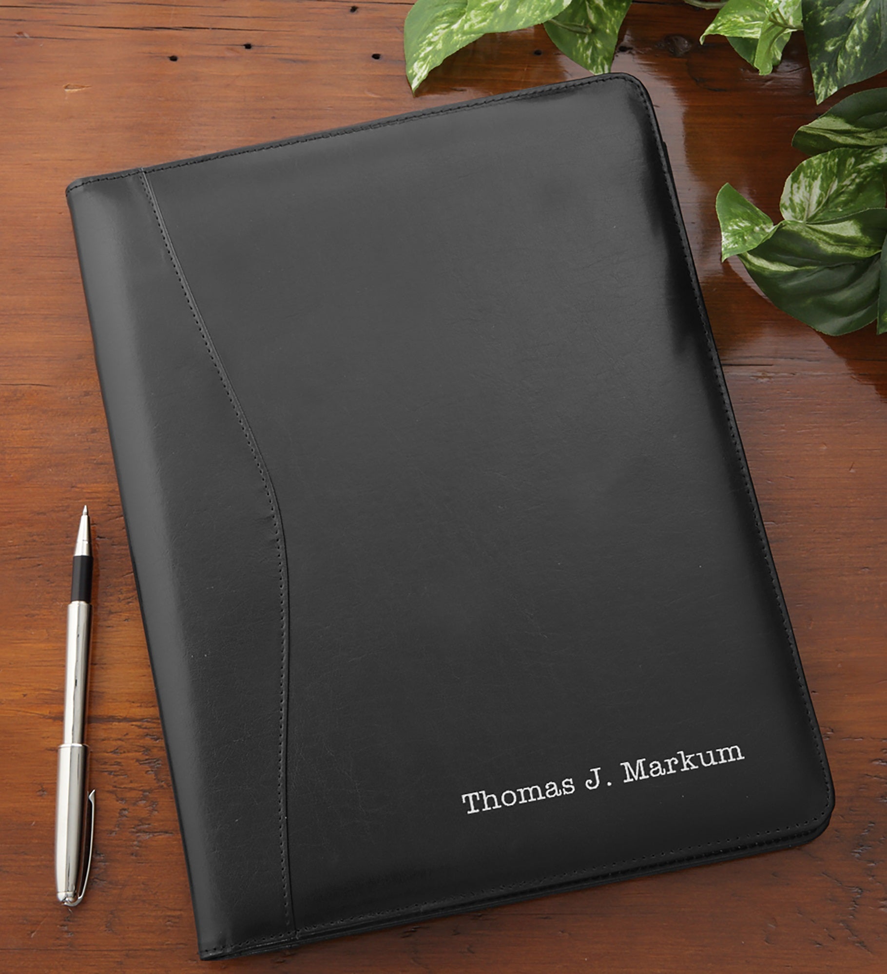 Executive Black Leather Personalized Portfolio