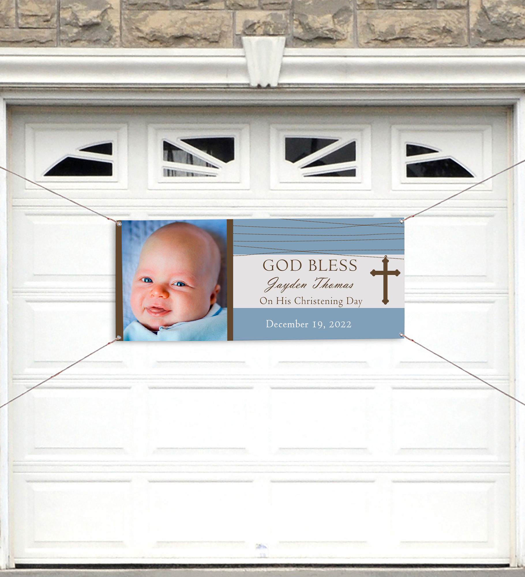 God Bless Personalized Photo Christening Banner