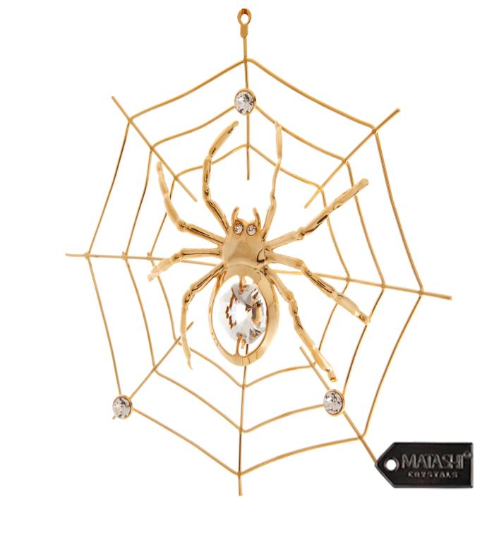 Gold Plated Crystal Spider on Spider Web Ornament