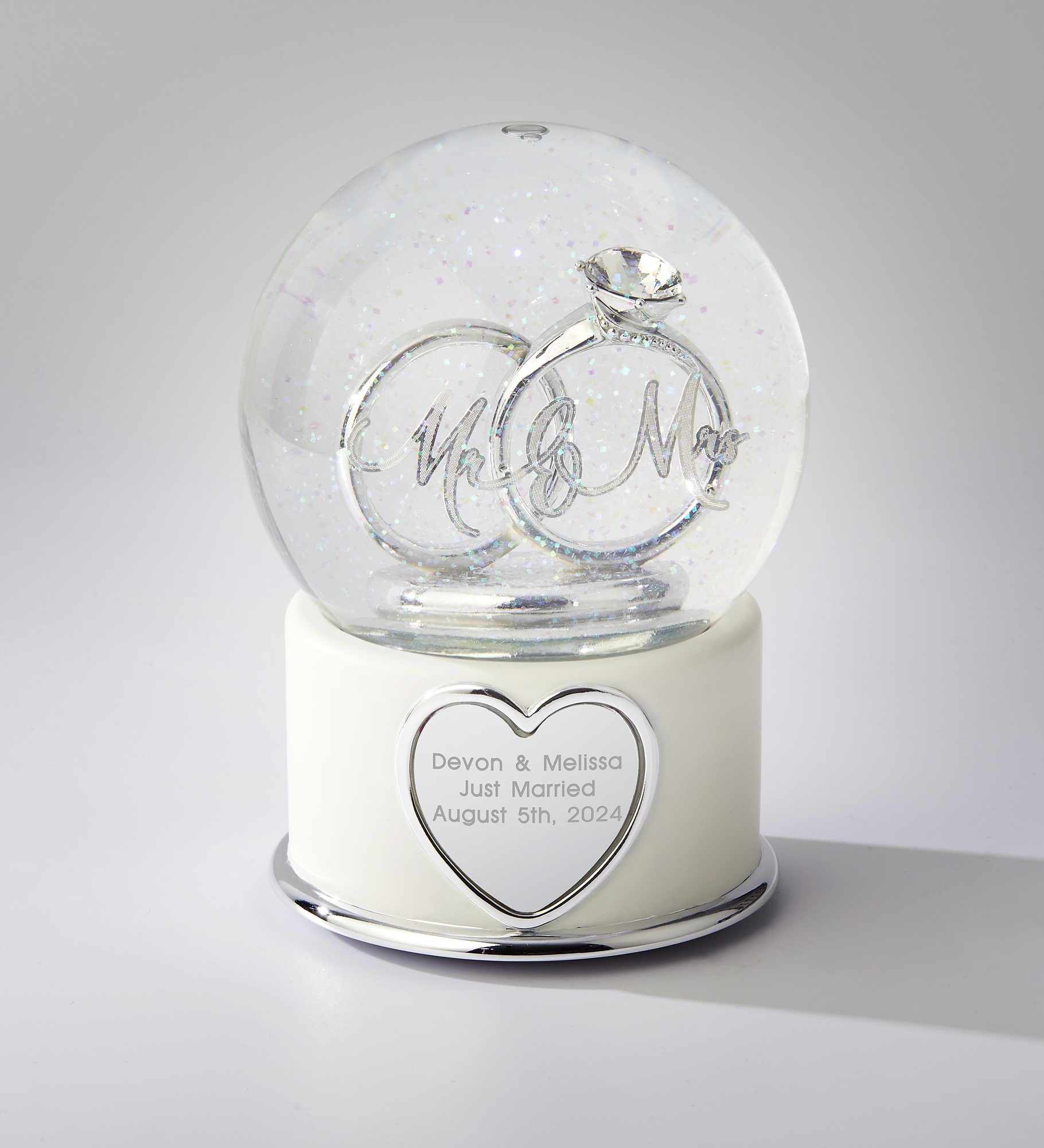 Mr. and Mrs. Wedding Ring Engraved Snow Globe