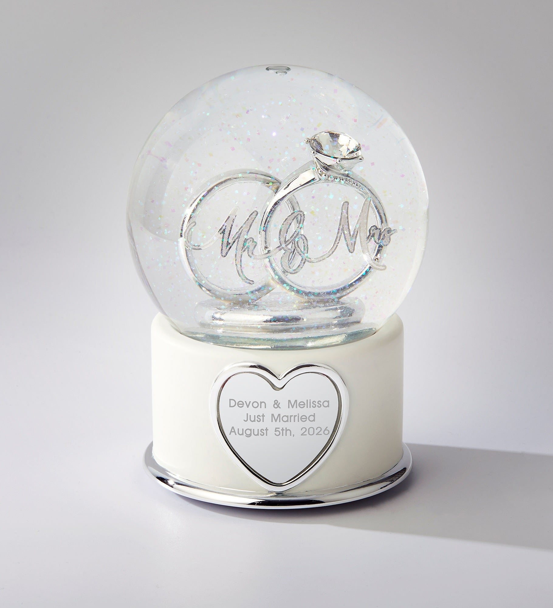 Mr. and Mrs. Wedding Ring Engraved Snow Globe