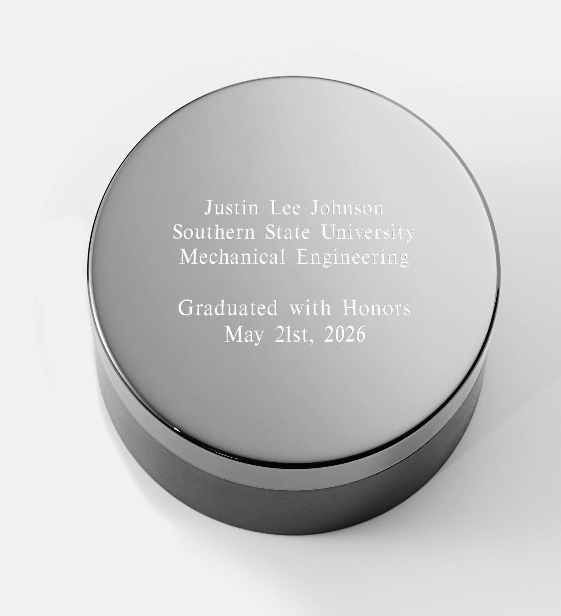 Engraved Graduation Gunmetal and Acacia Wood Keepsake Box