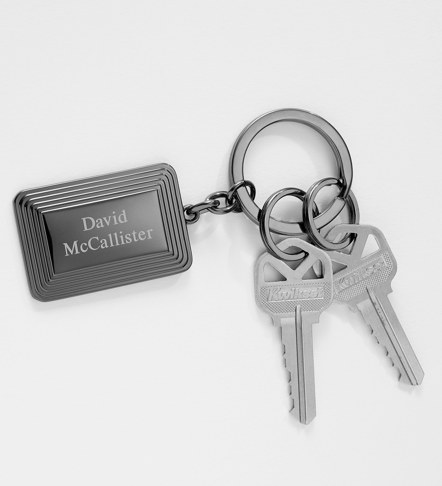 Engraved Gunmetal Stepped Edge Keychain