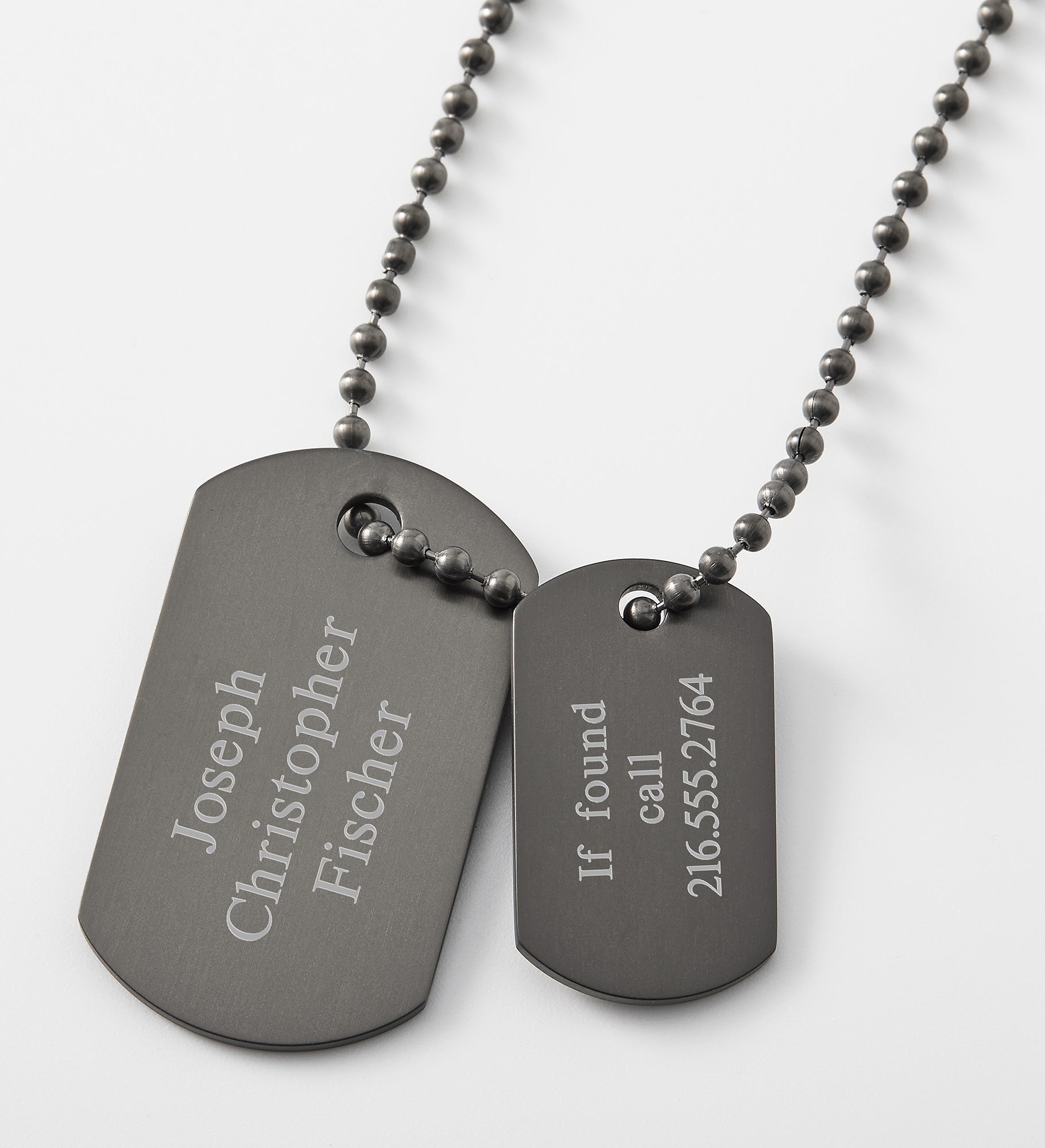 Engraved Kids Gunmetal Double Dog Tag