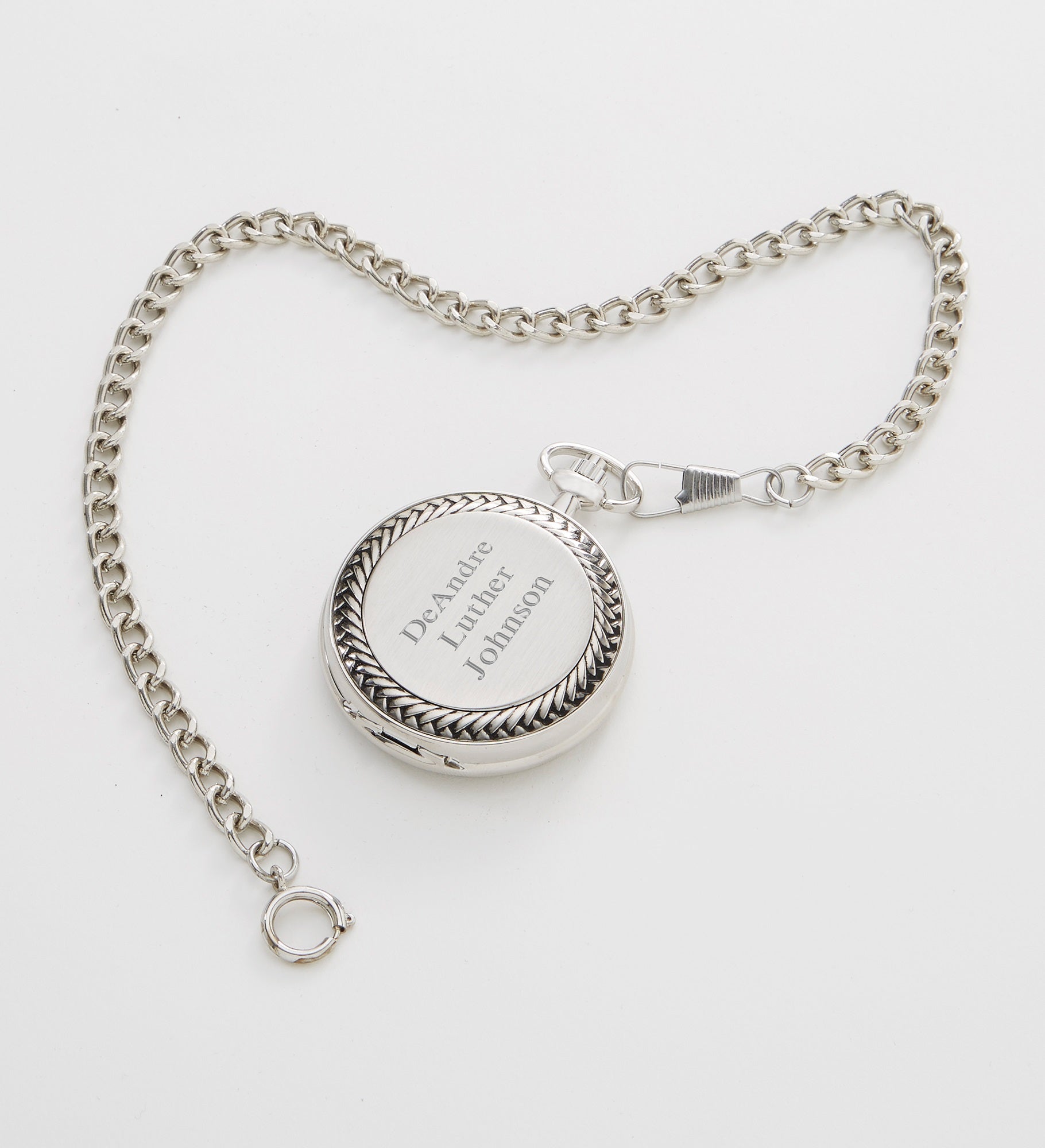 Engraved Silver Braided Skeleton Pocket Watch and Box