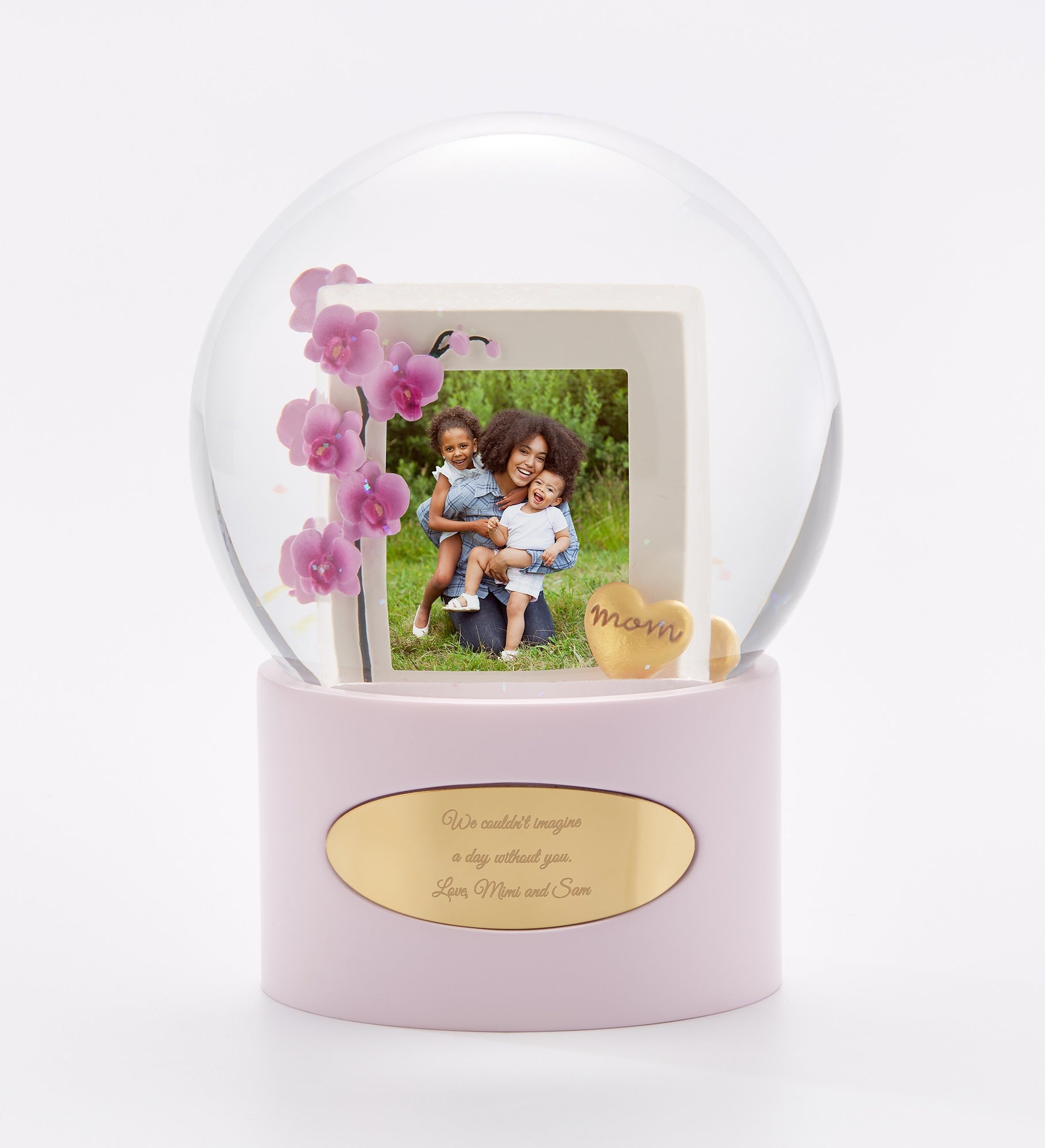 Engraved Mom's Orchid Photo Snow Globe