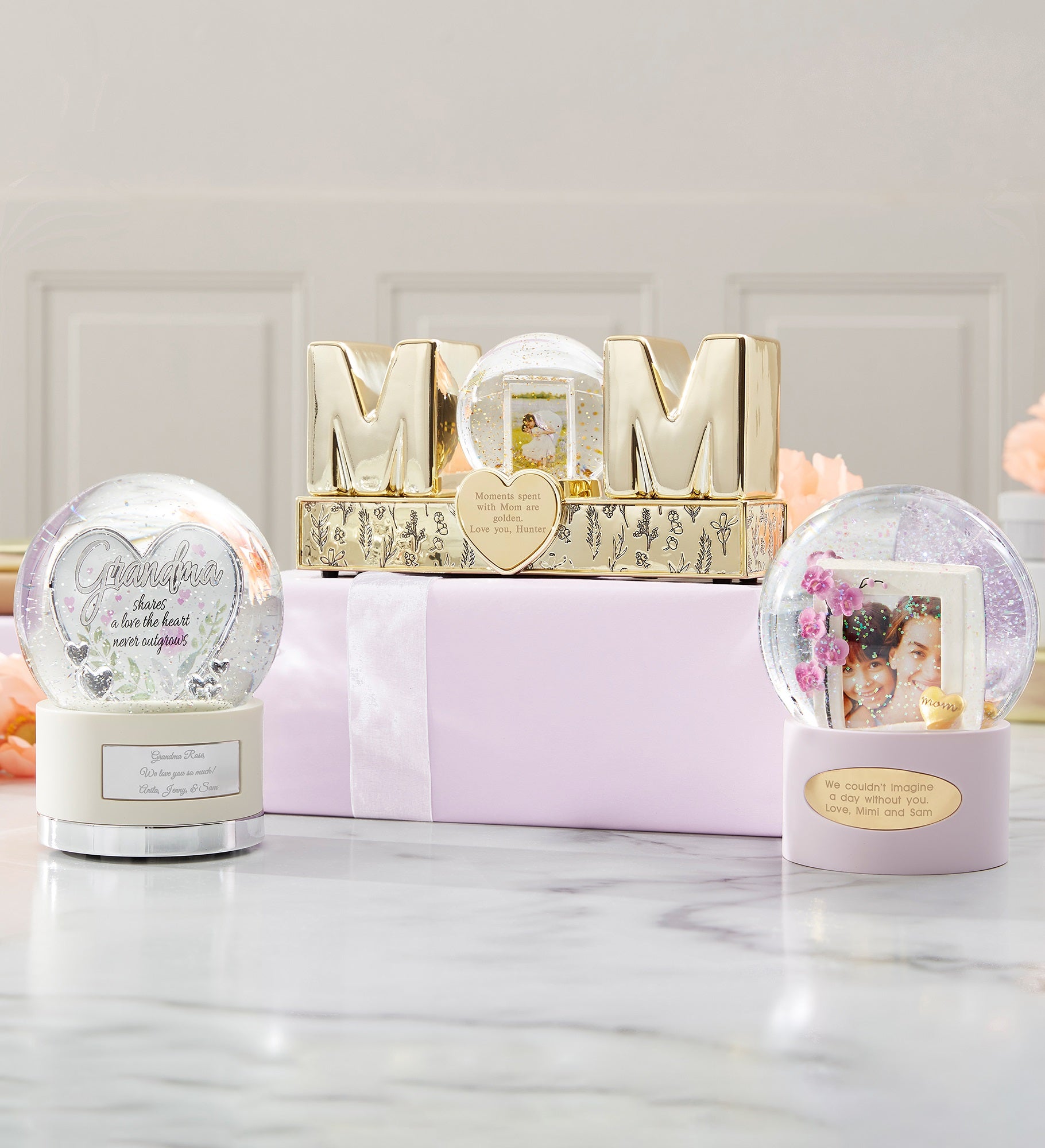 Engraved Mom's Orchid Photo Snow Globe