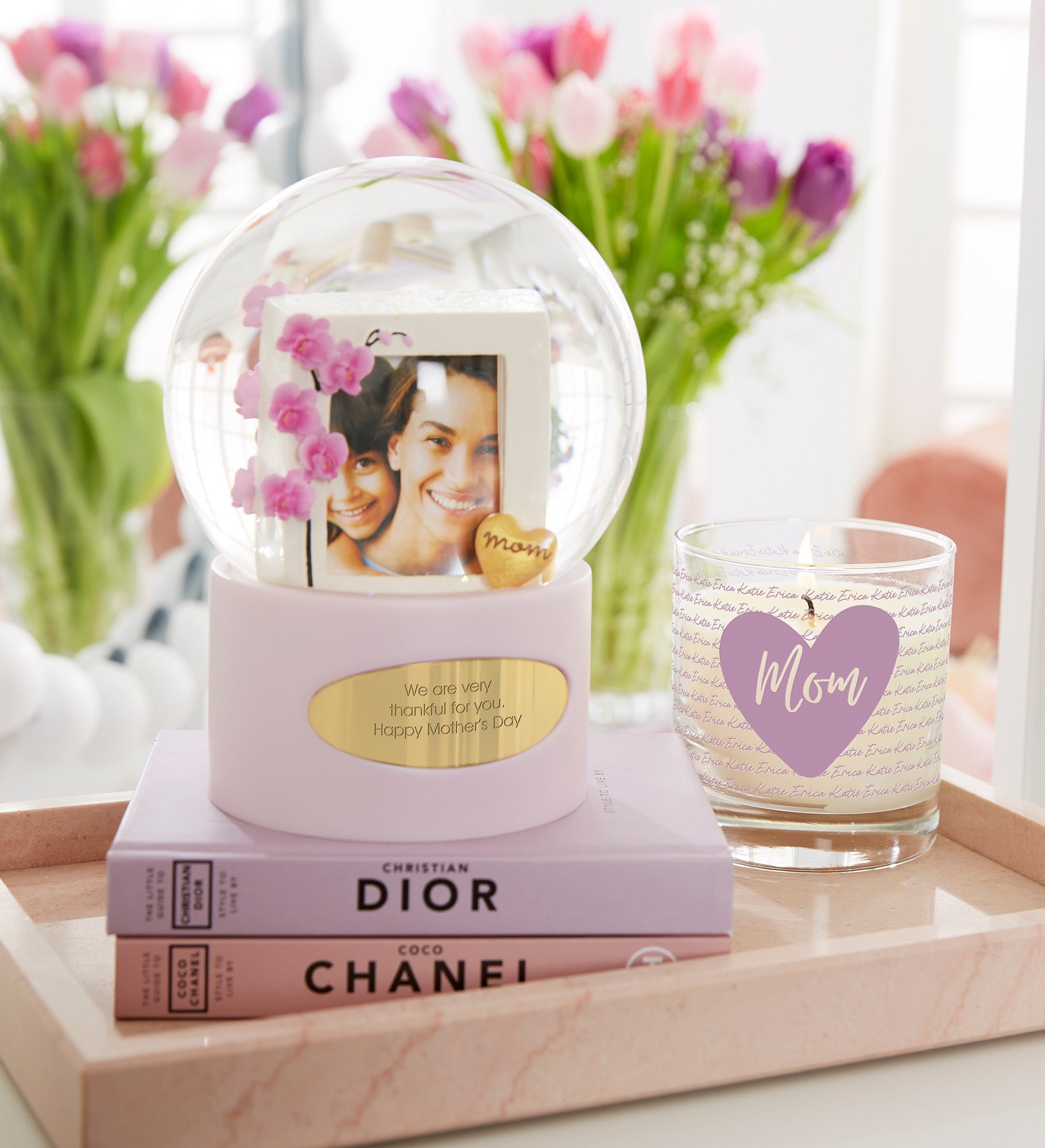 Engraved Mom's Orchid Photo Snow Globe