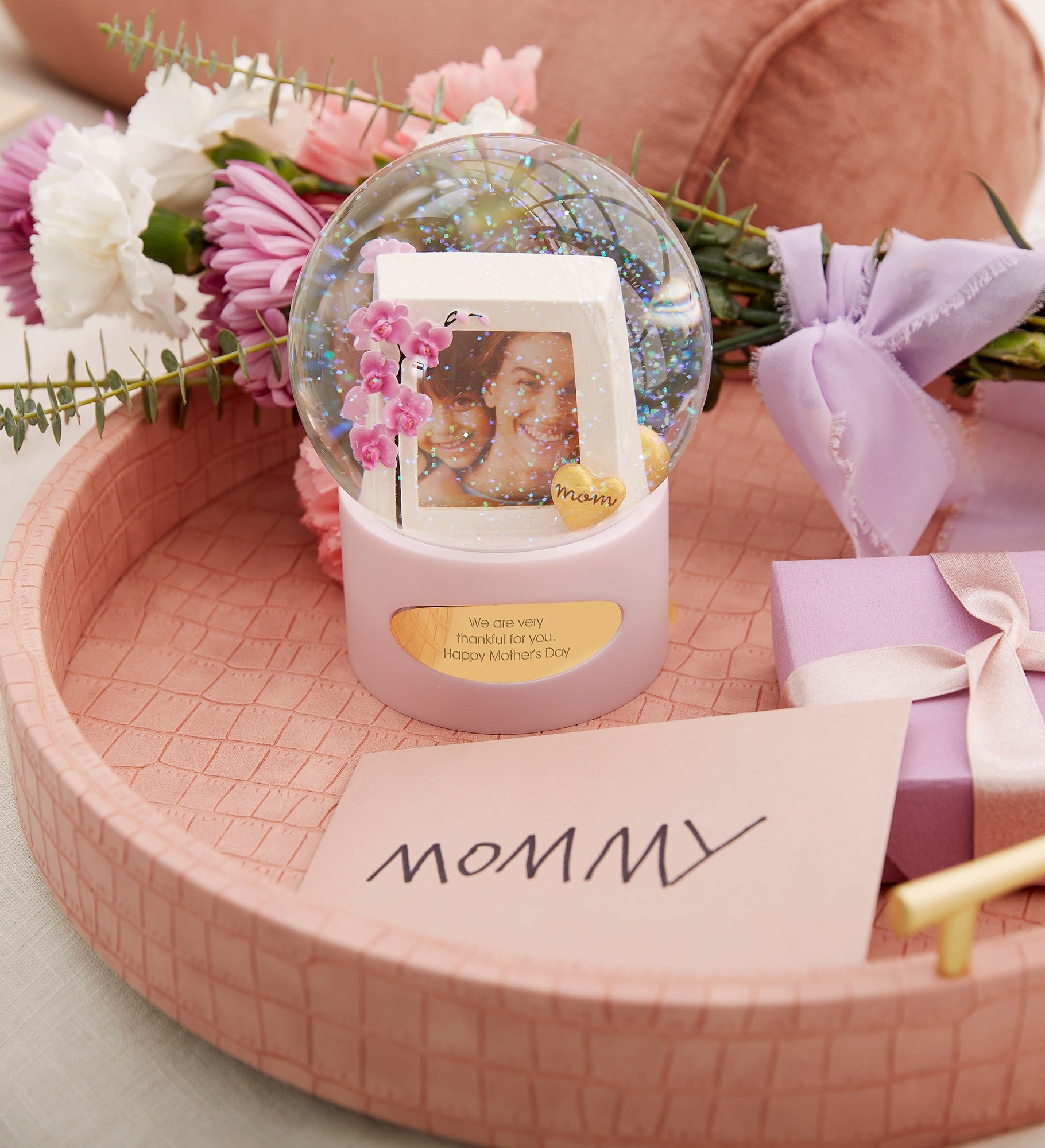 Engraved Mom's Orchid Photo Snow Globe