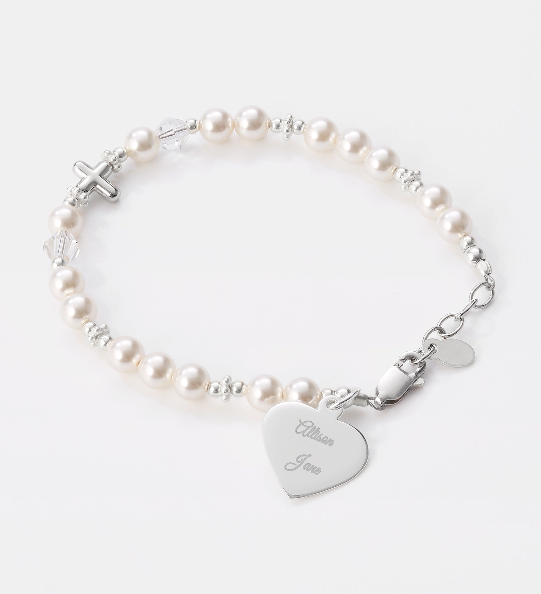 Engraved Children's First Communion Sterling Beaded Bracelet