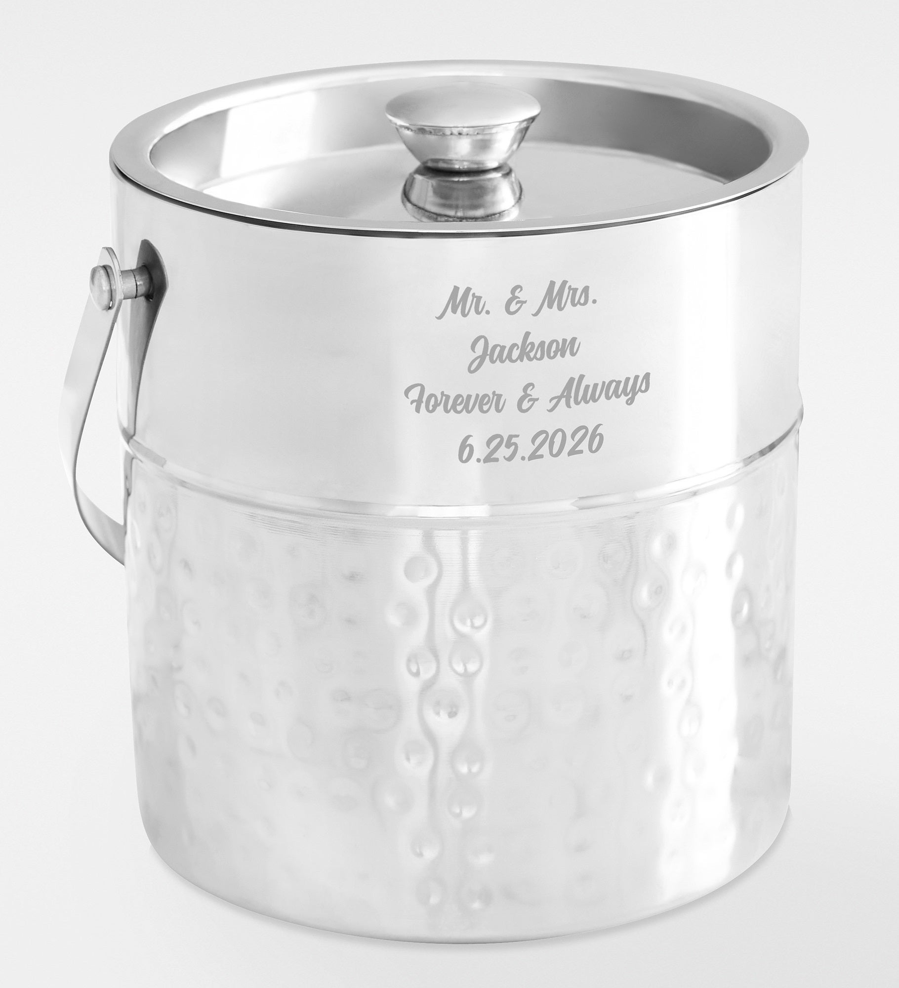 Engraved Wedding Message Hammered Metal Ice Bucket