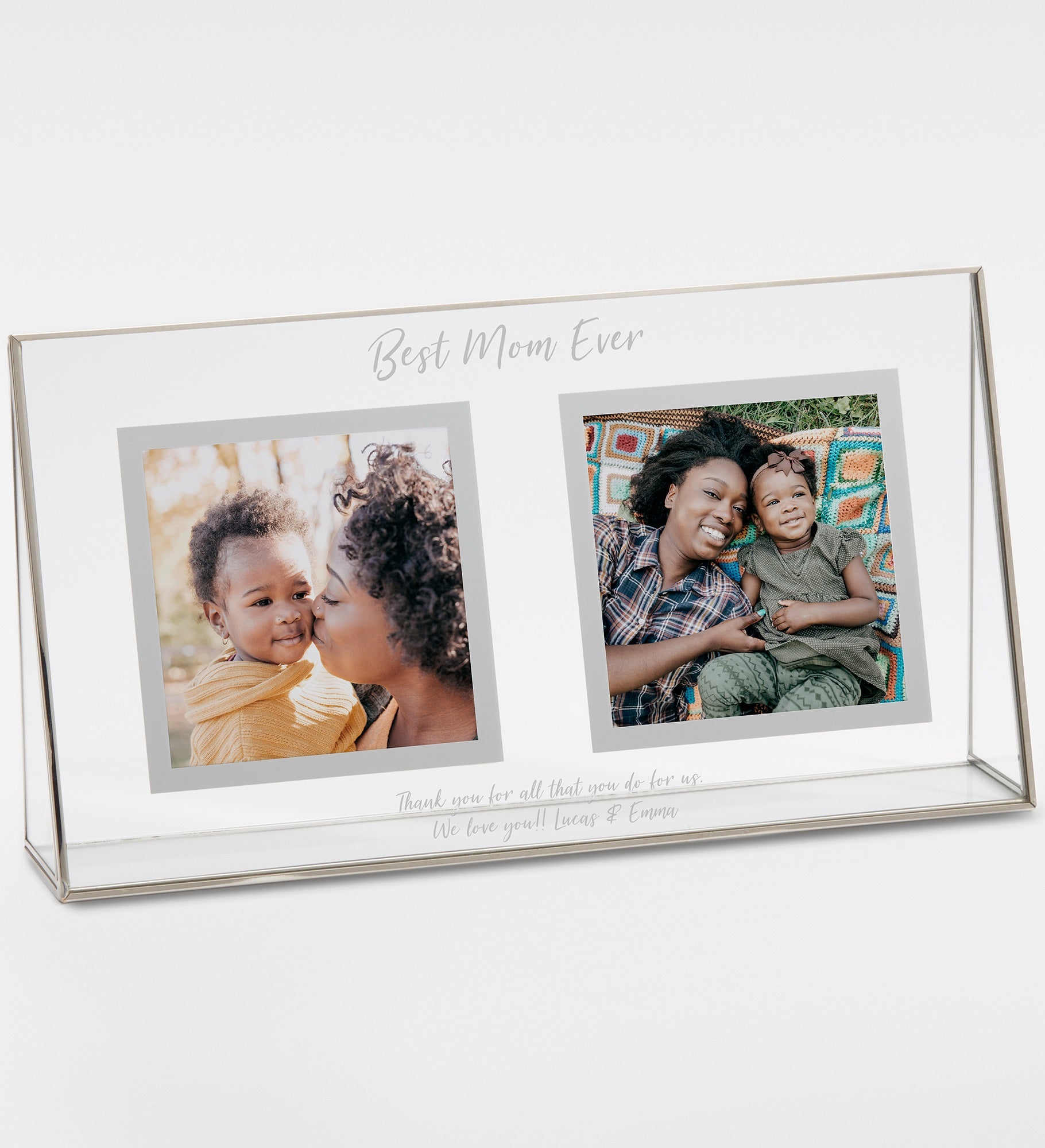 Engraved Double Photo Glass Frame For Mom
