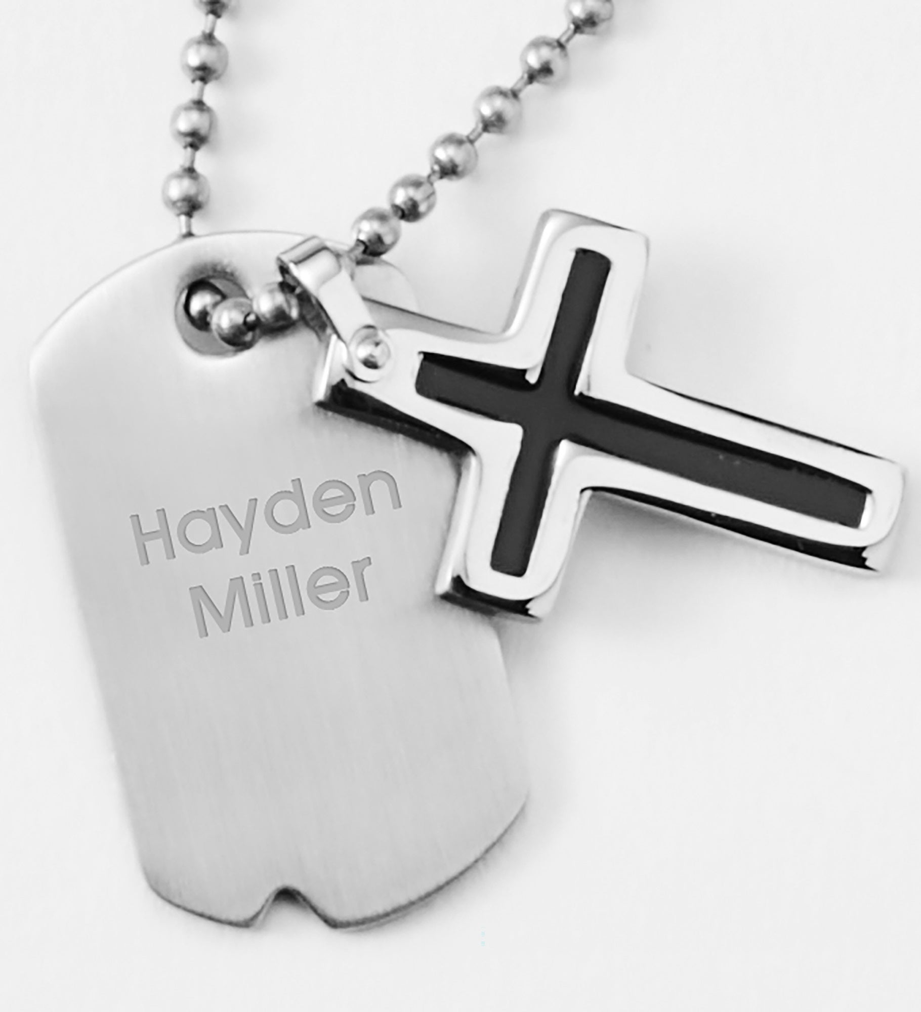 Children's Engraved Cross and Dog Tag Necklace