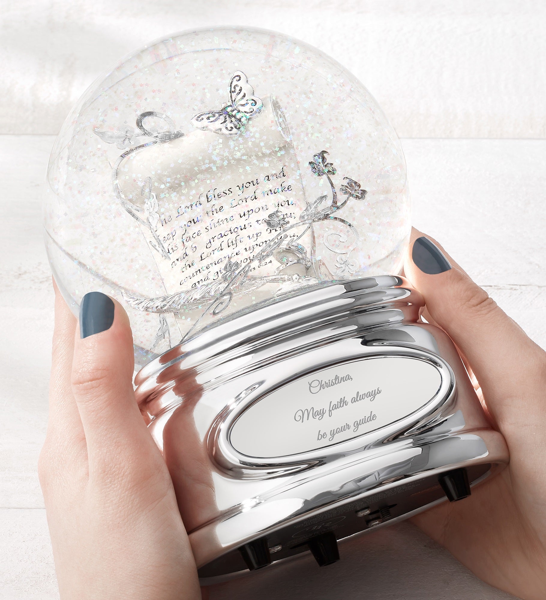 Engraved Prayer Scroll Snow Globe