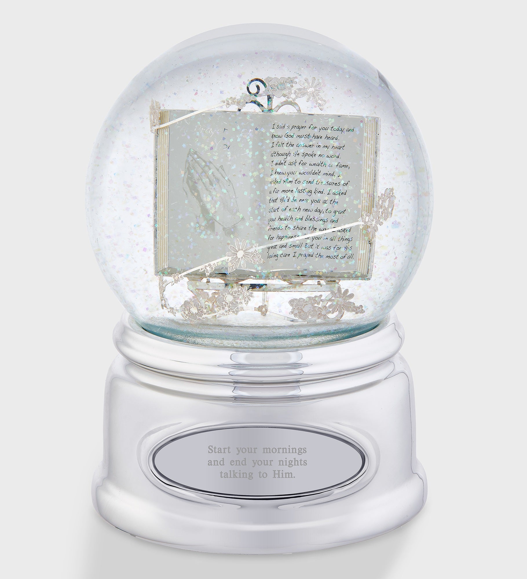 Engraved Praying Hands Snow Globe