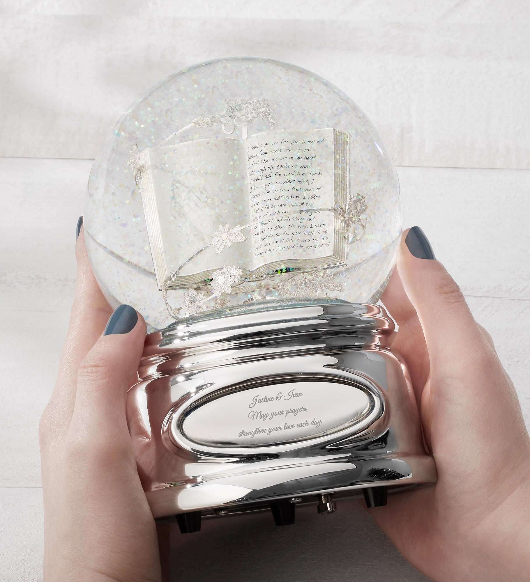 Engraved Praying Hands Snow Globe