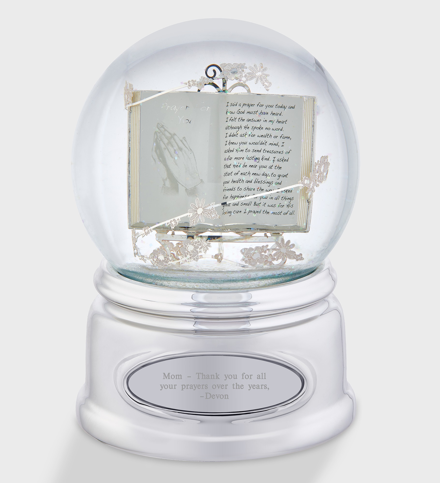  Engraved Praying Hands for Mom Snow Globe