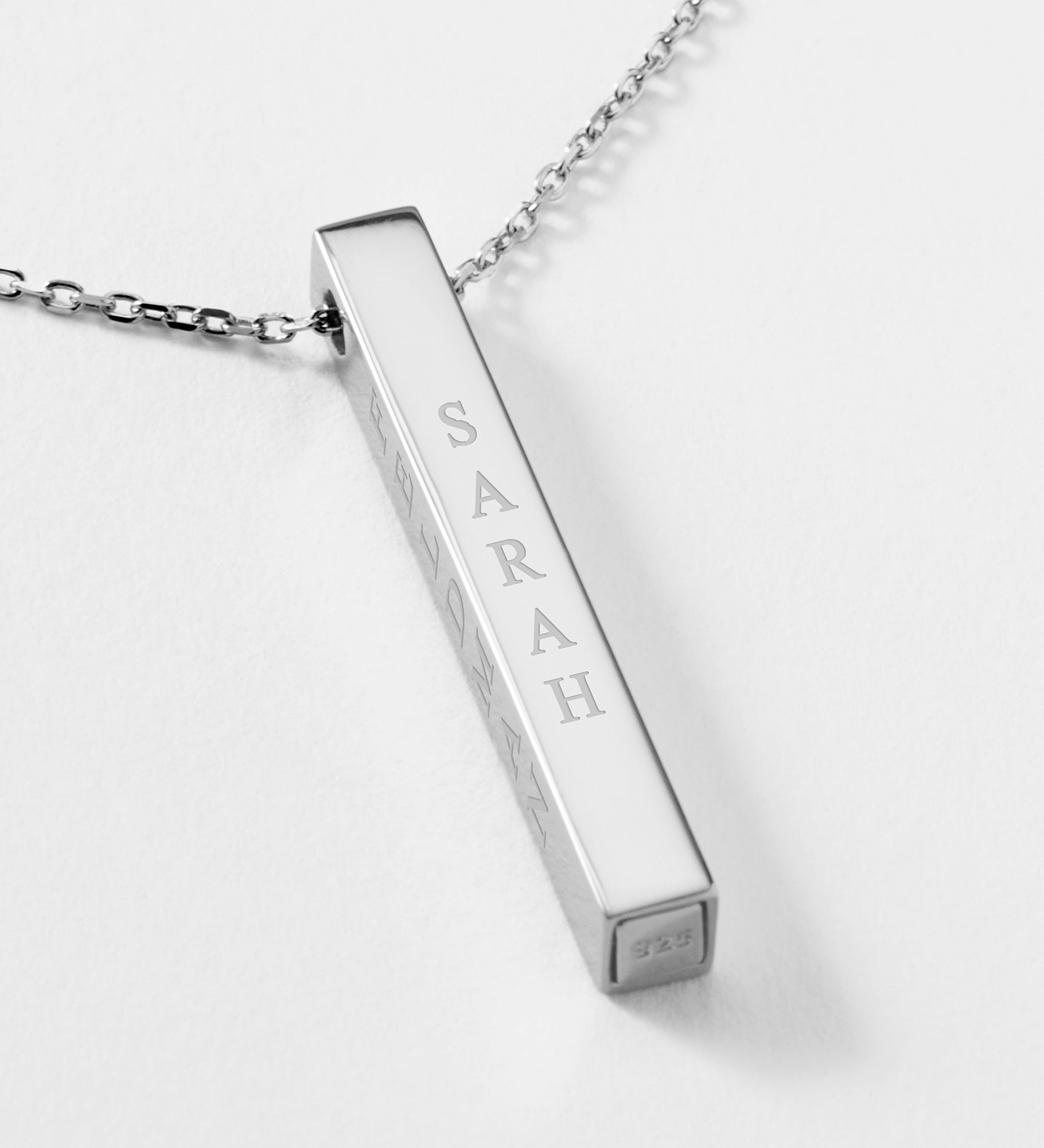 Engraved Sterling Silver Vertical Cube Necklace