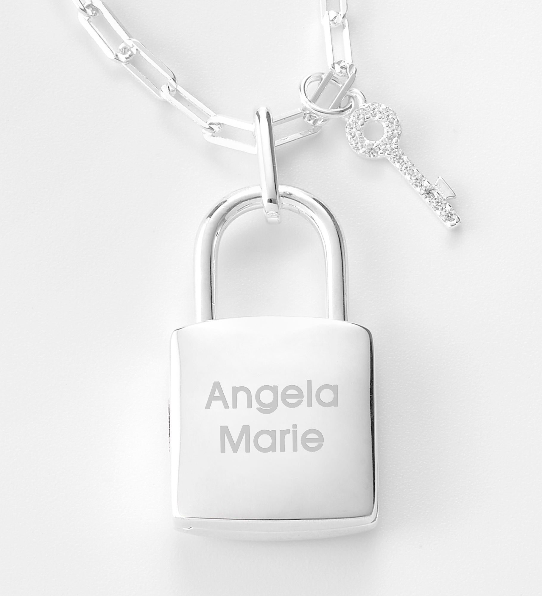 Engraved Sterling Silver Locket and Key Necklace
