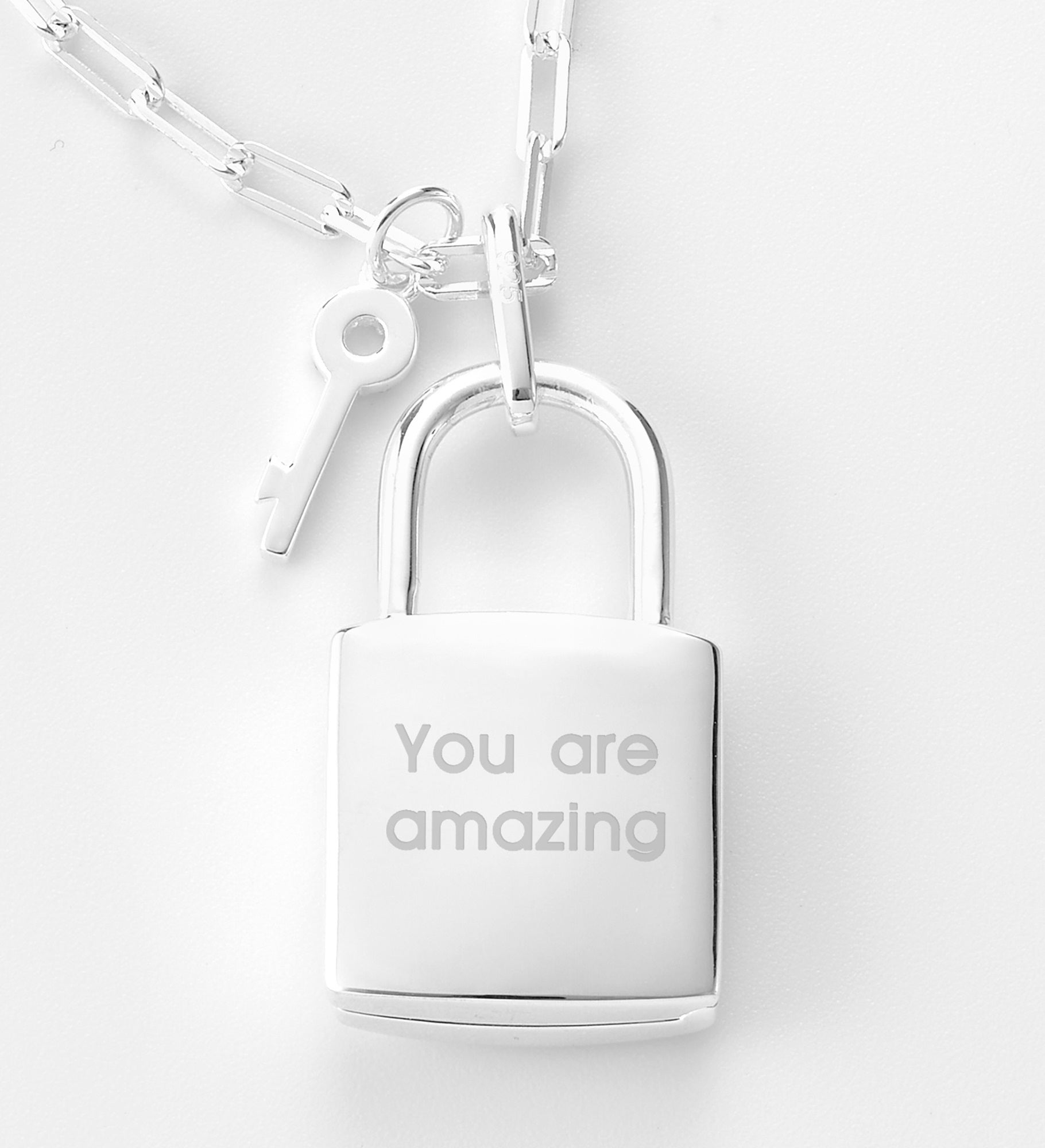 Engraved Sterling Silver Locket and Key Necklace