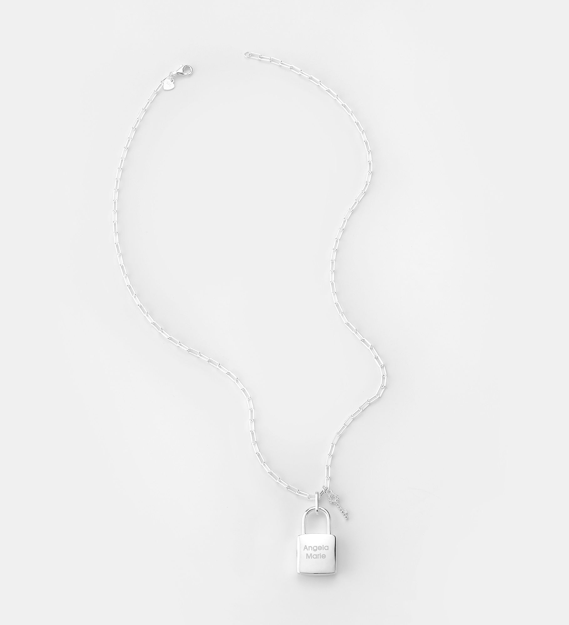 Engraved Sterling Silver Locket and Key Necklace