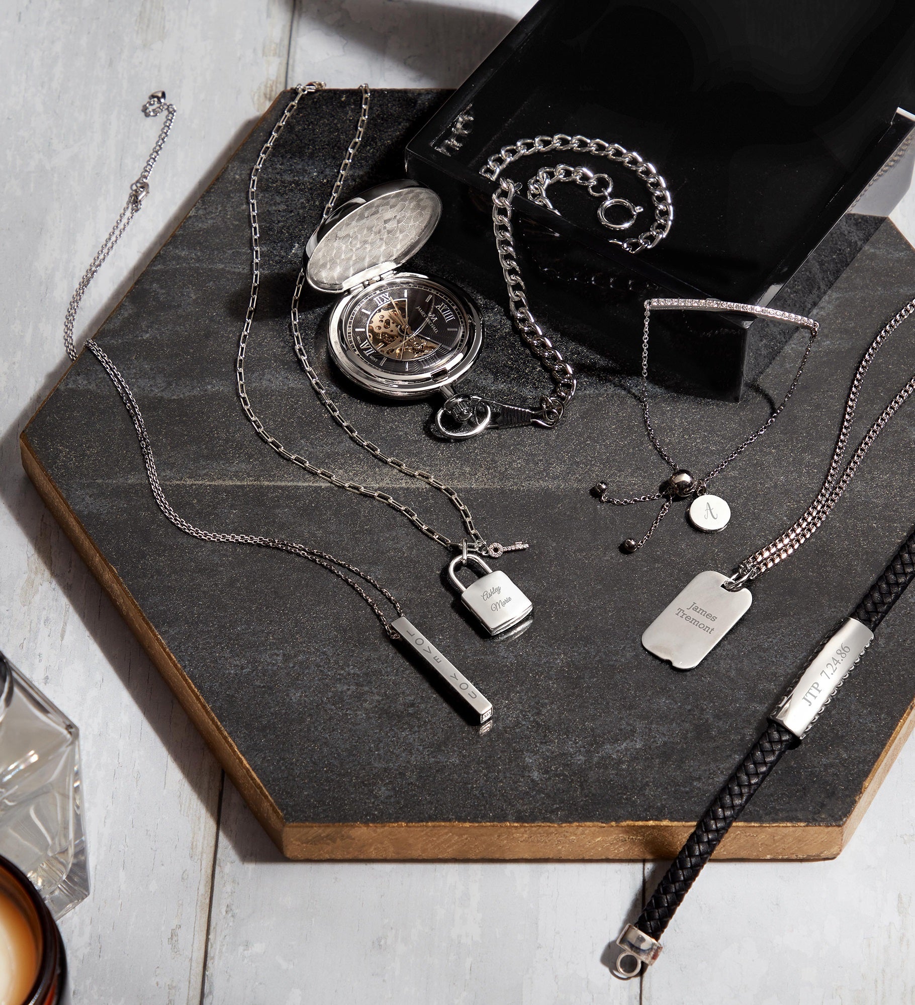 Engraved Sterling Silver Locket and Key Necklace