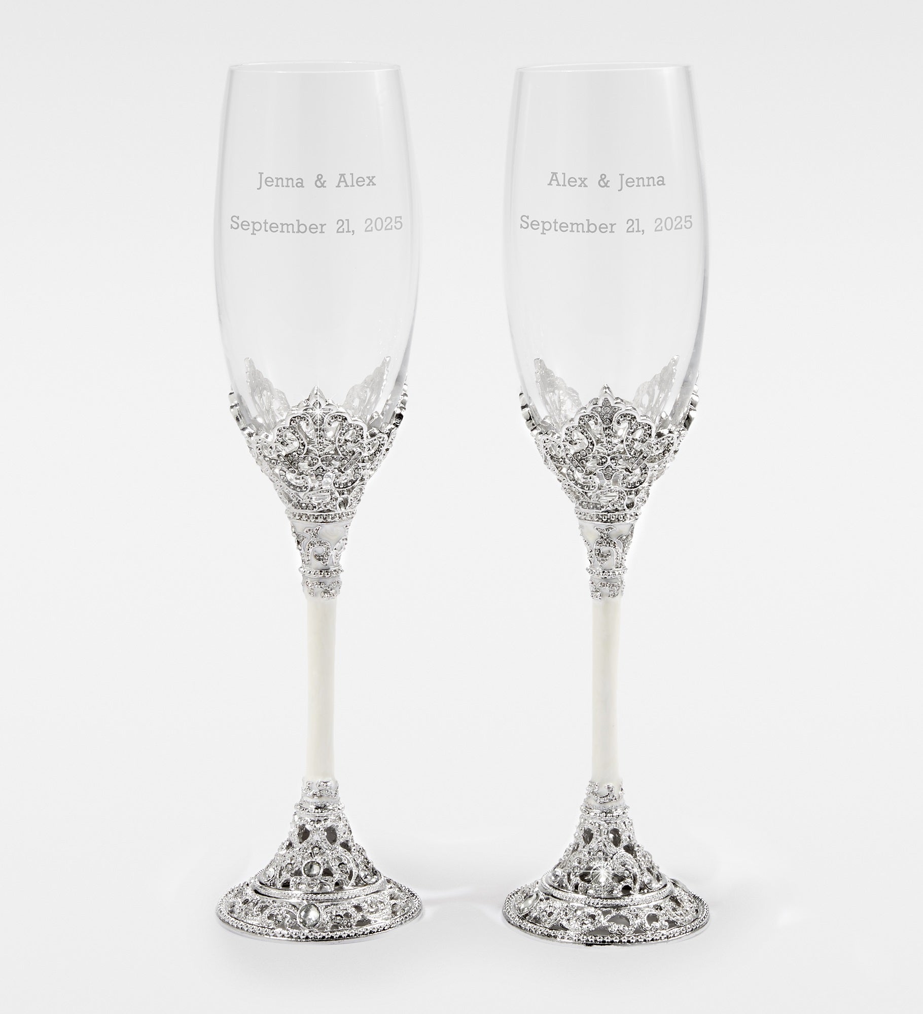Engraved Wedding & Anniversary Cathedral Flute Set