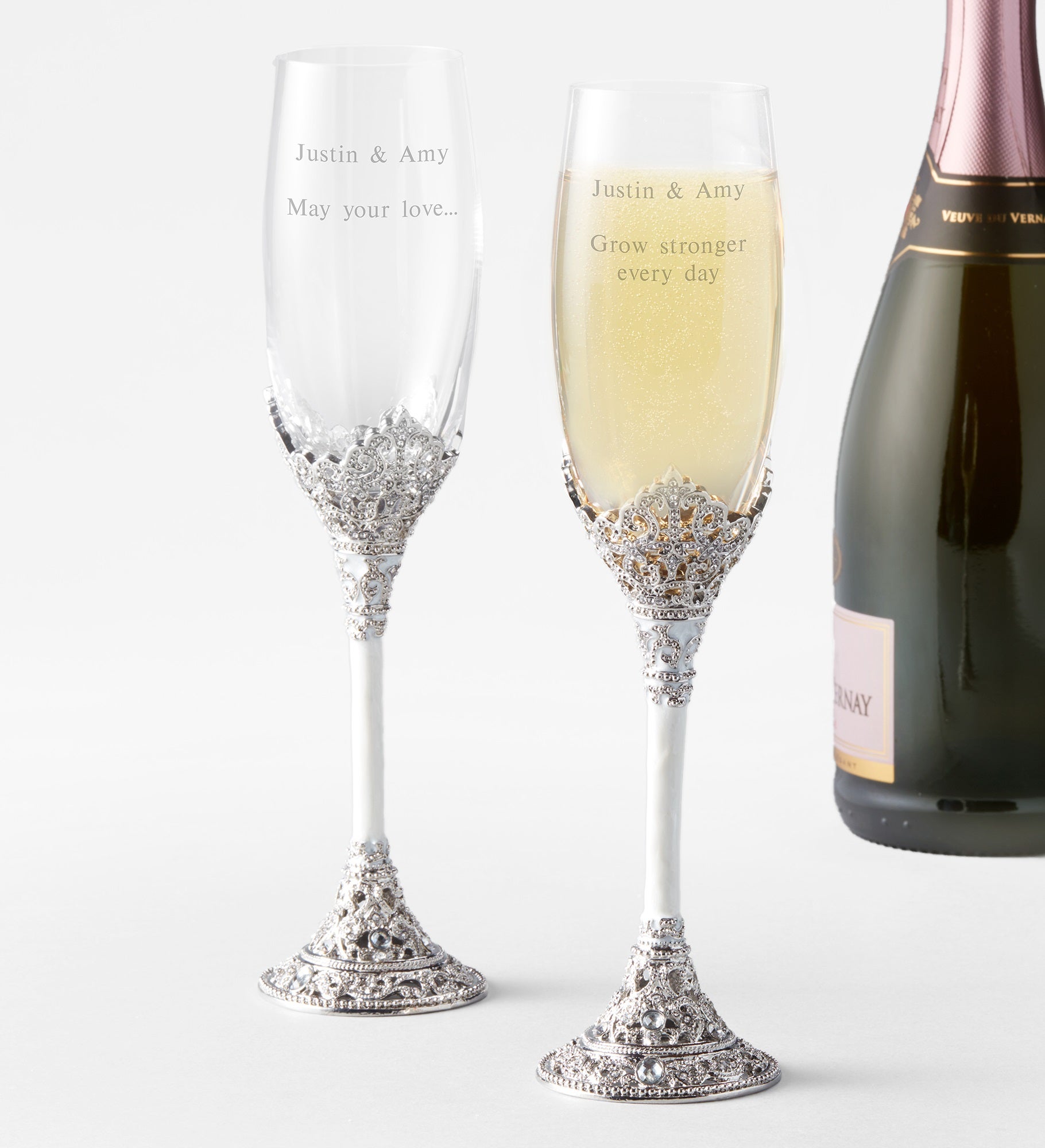 Engraved Wedding & Anniversary Cathedral Flute Set