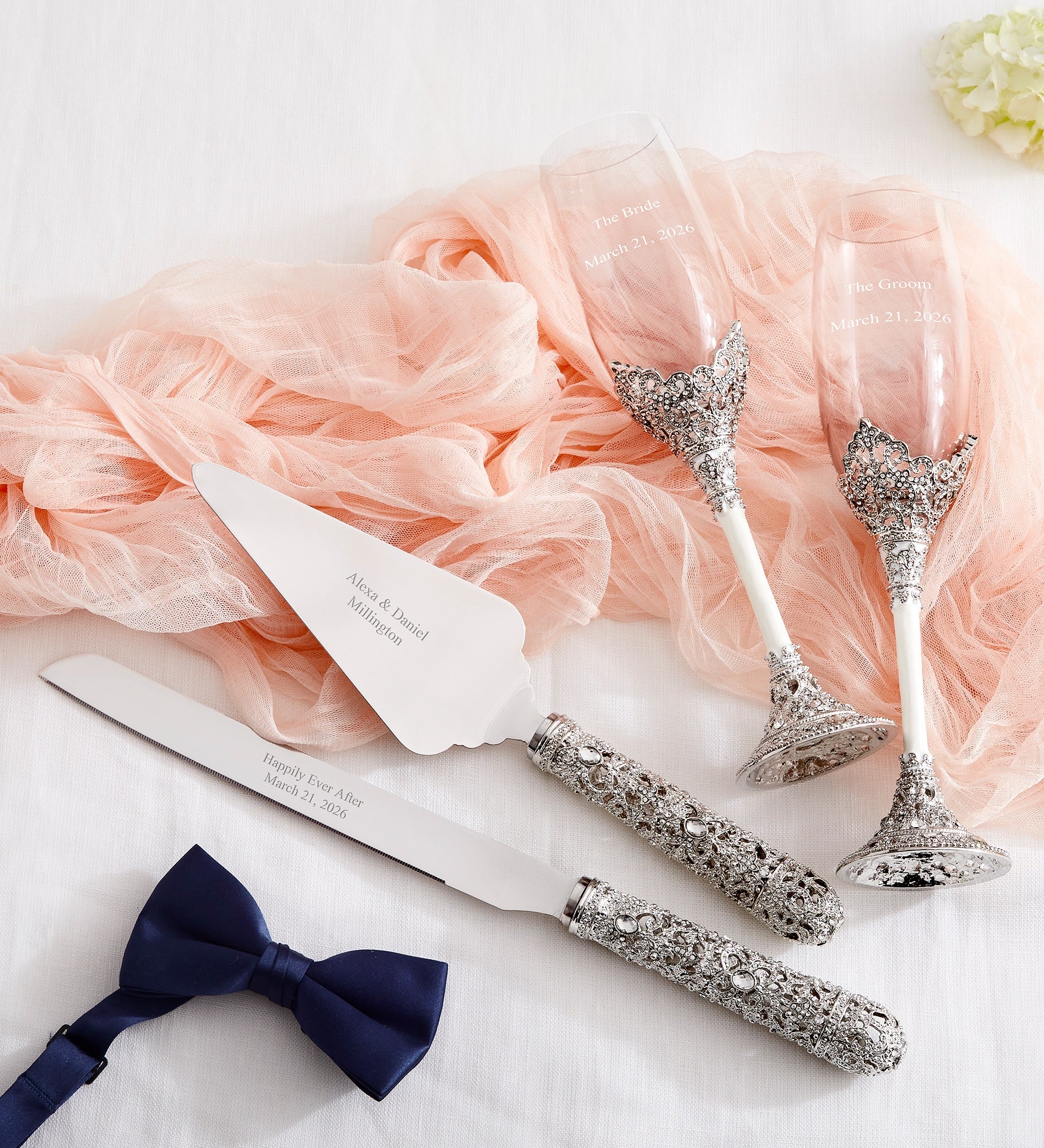 Engraved Wedding & Anniversary Cathedral Flute Set