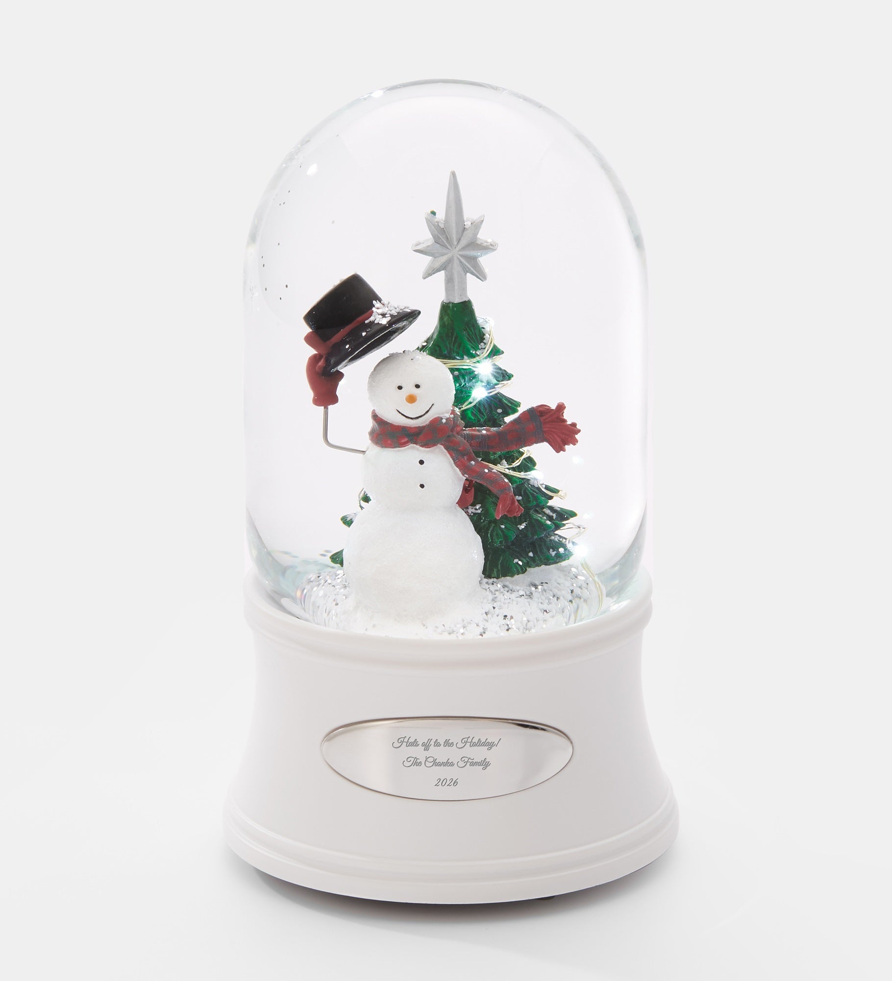 Engraved Top Hat Snowman Snow Globe