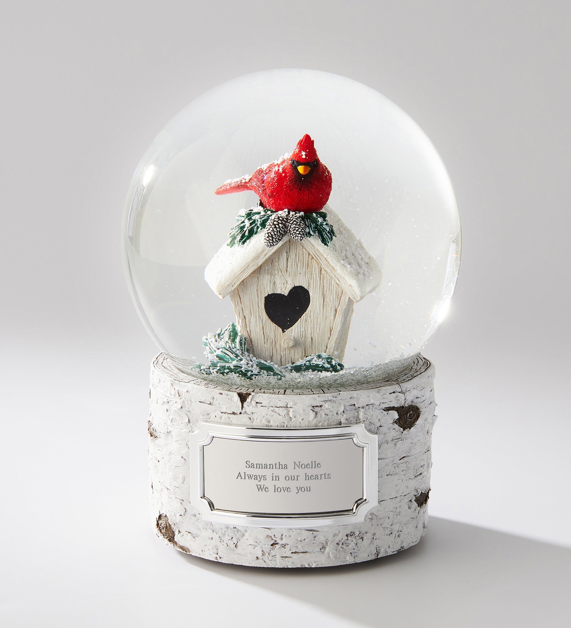 Engraved Memorial Cardinal on House Snow Globe