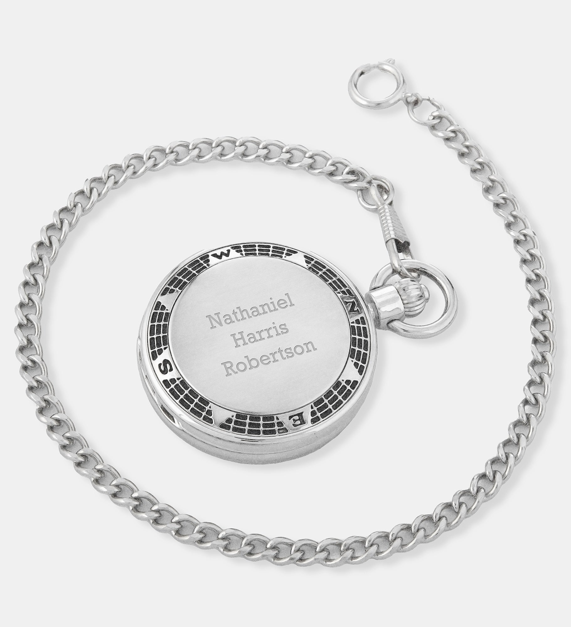 Engraved World Compass Design Pocket Watch and Box