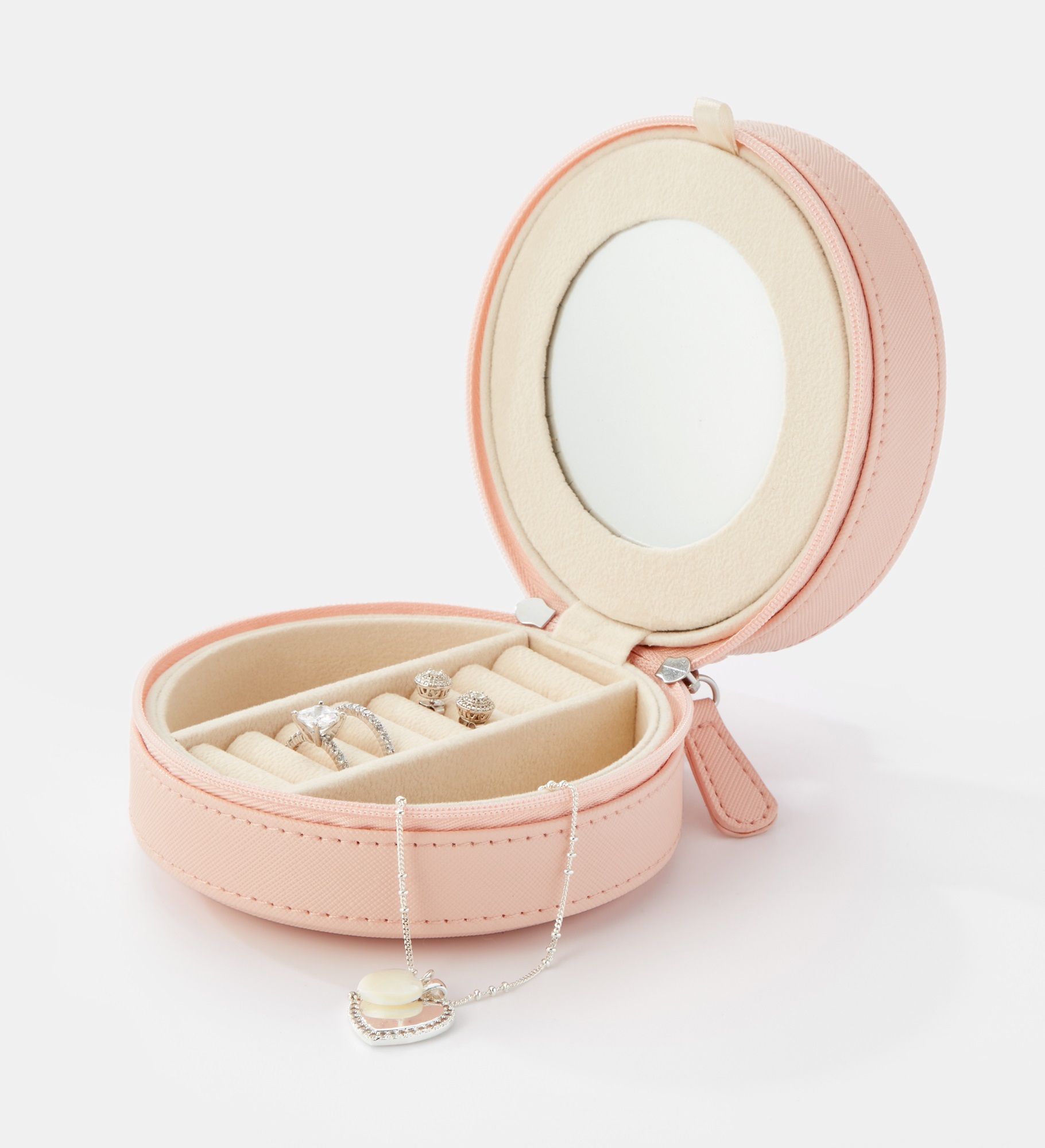  Engraved Round Jewelry Box and Travel Case in Pink