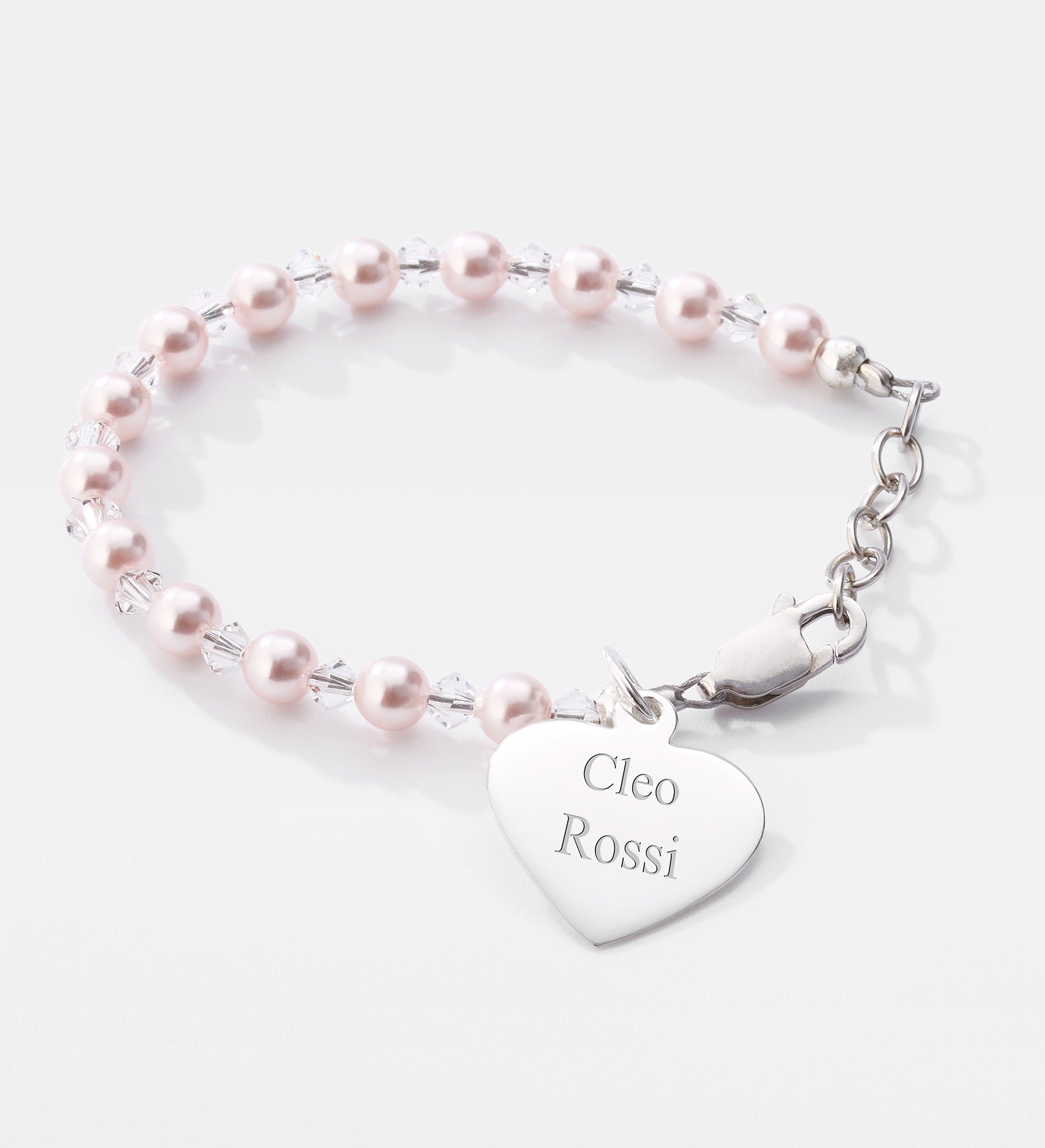  Engraved Pink &amp; Sterling Silver Baby Bracelet