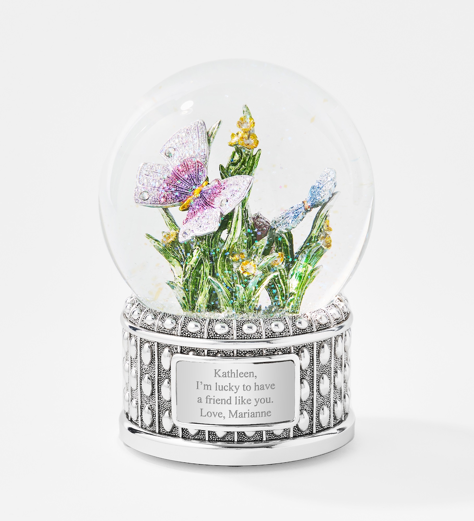Engraved Jeweled Butterfly Snow Globe