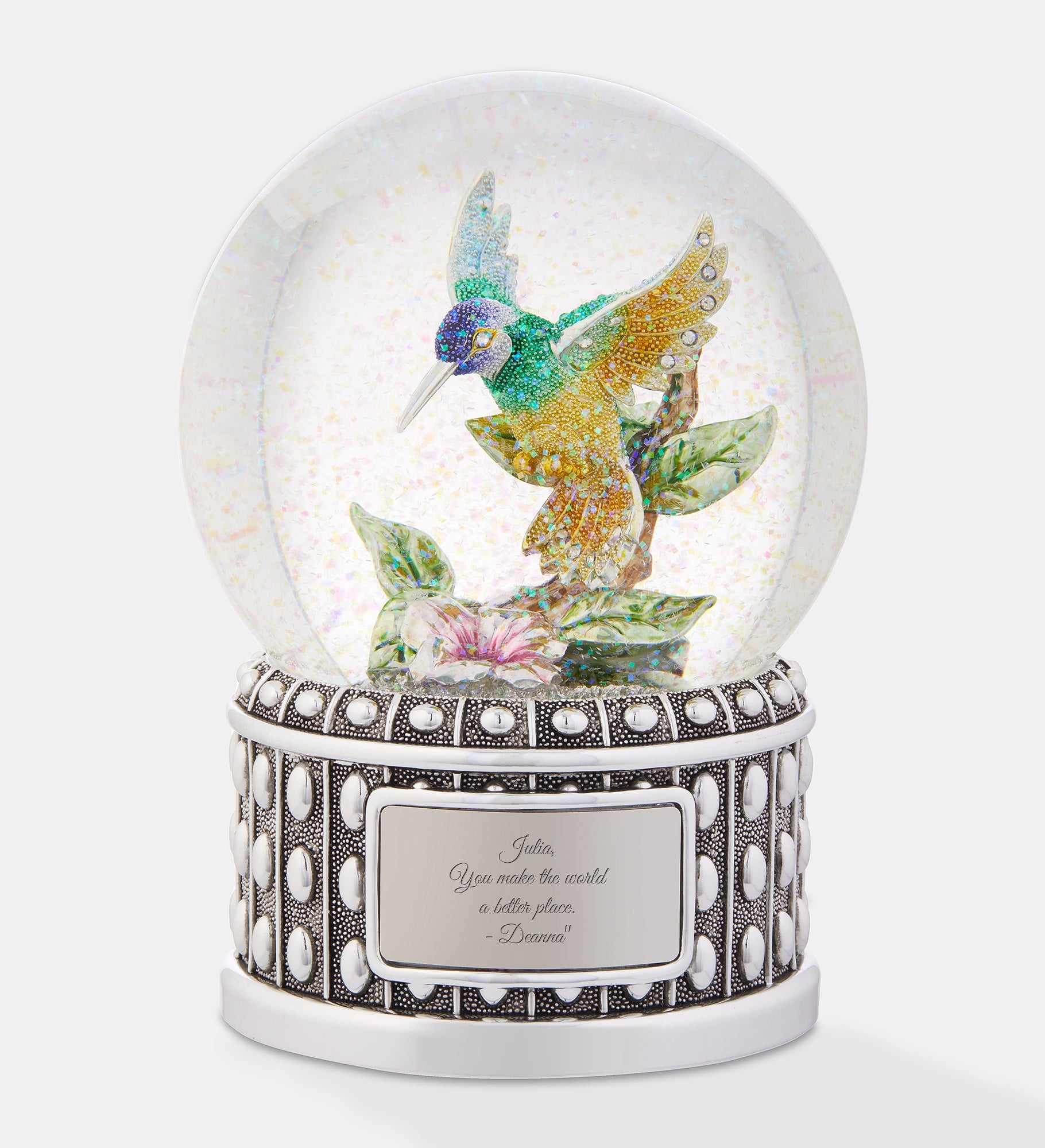 Engraved Jeweled Hummingbird Snow Globe