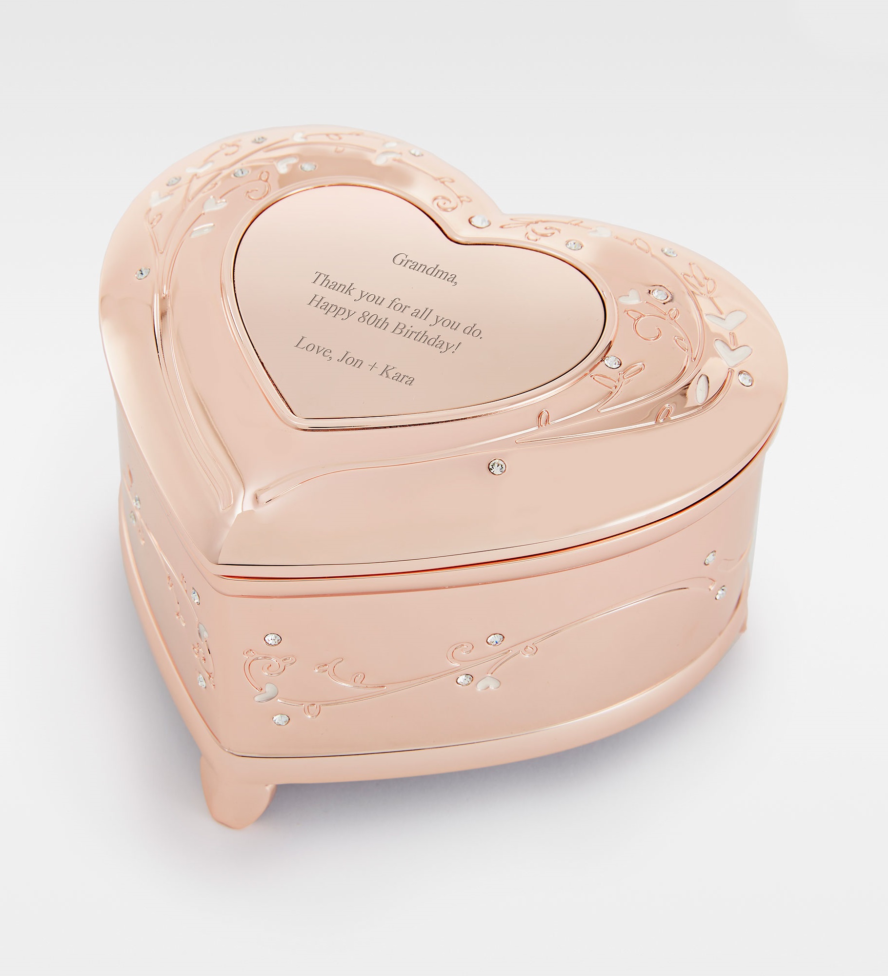 Engraved Rose Gold Heart & Vines Musical Box