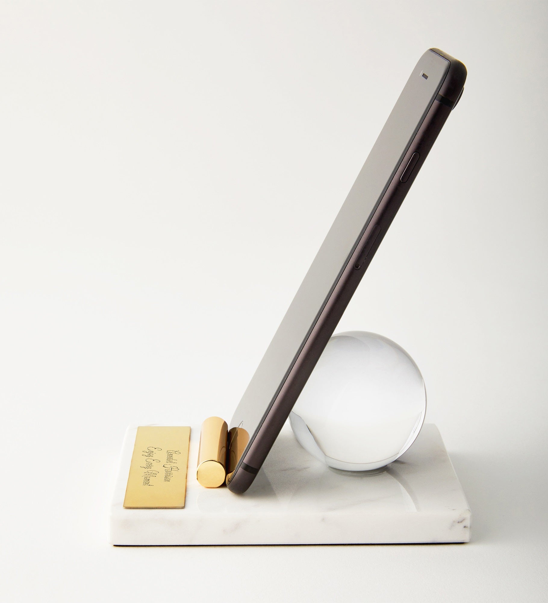 Engraved White Marble Phone Stand