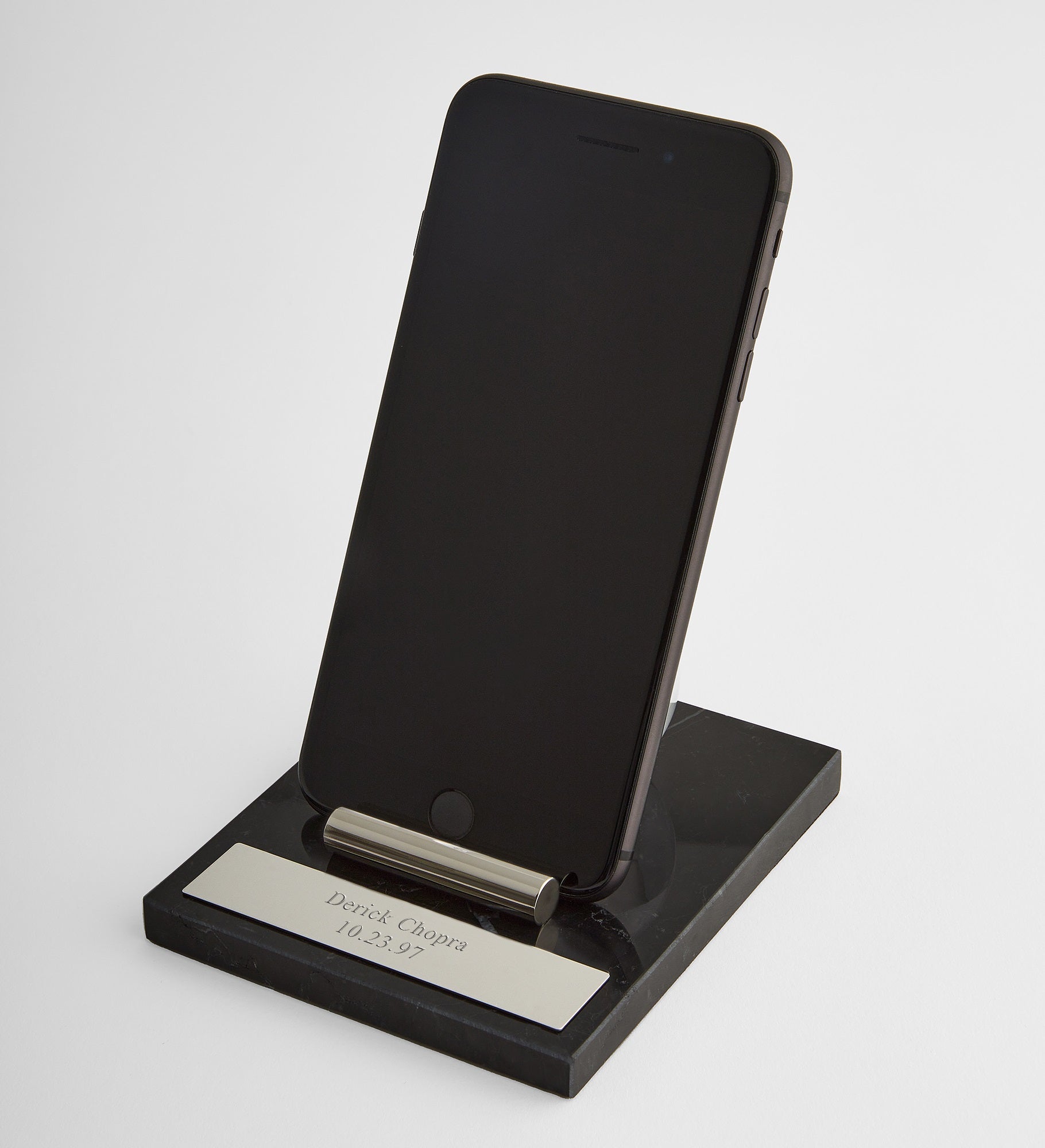 Engraved Black Marble Phone Stand