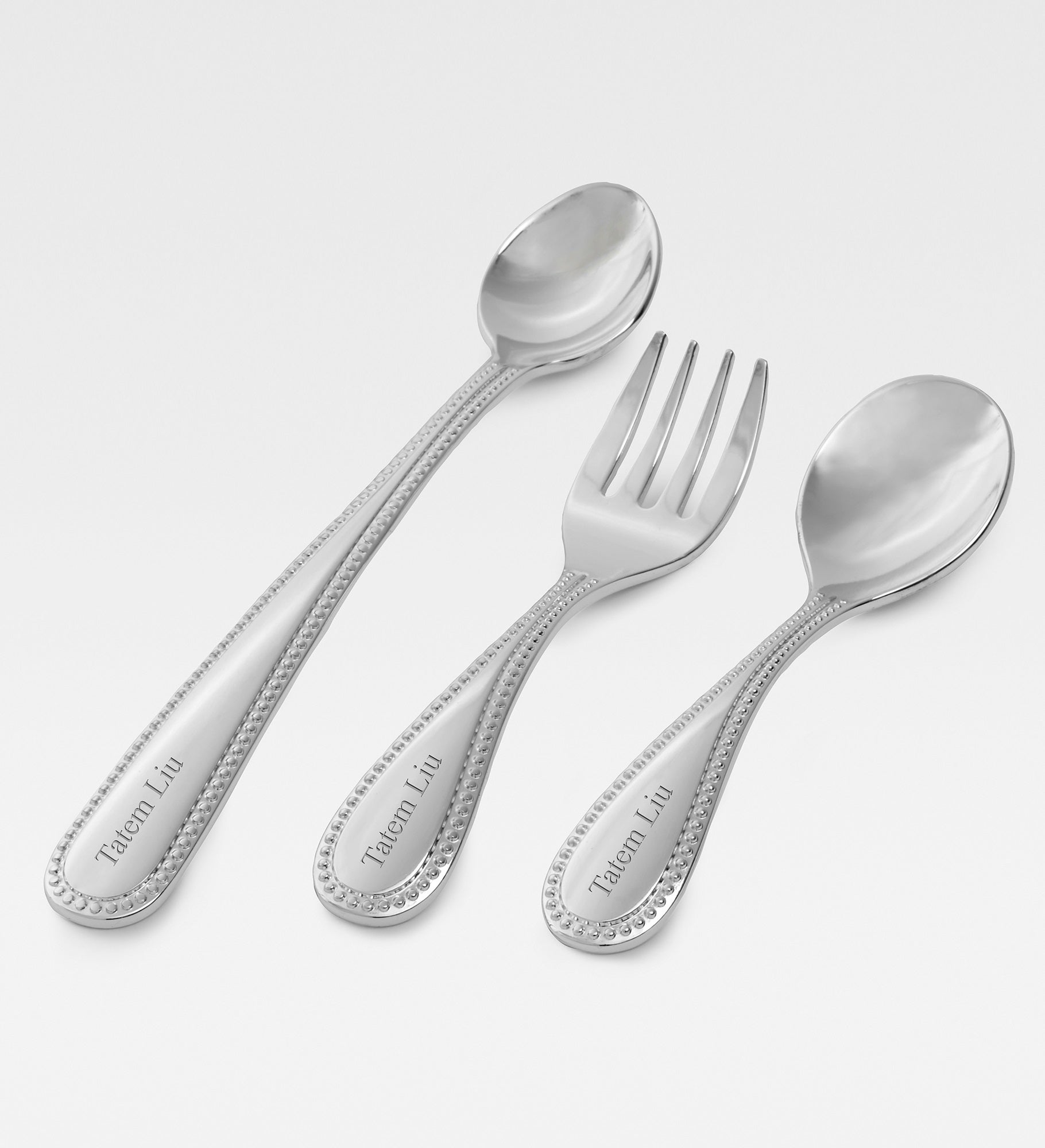 Engraved Baby Beaded Feeding Utensils Set of 3